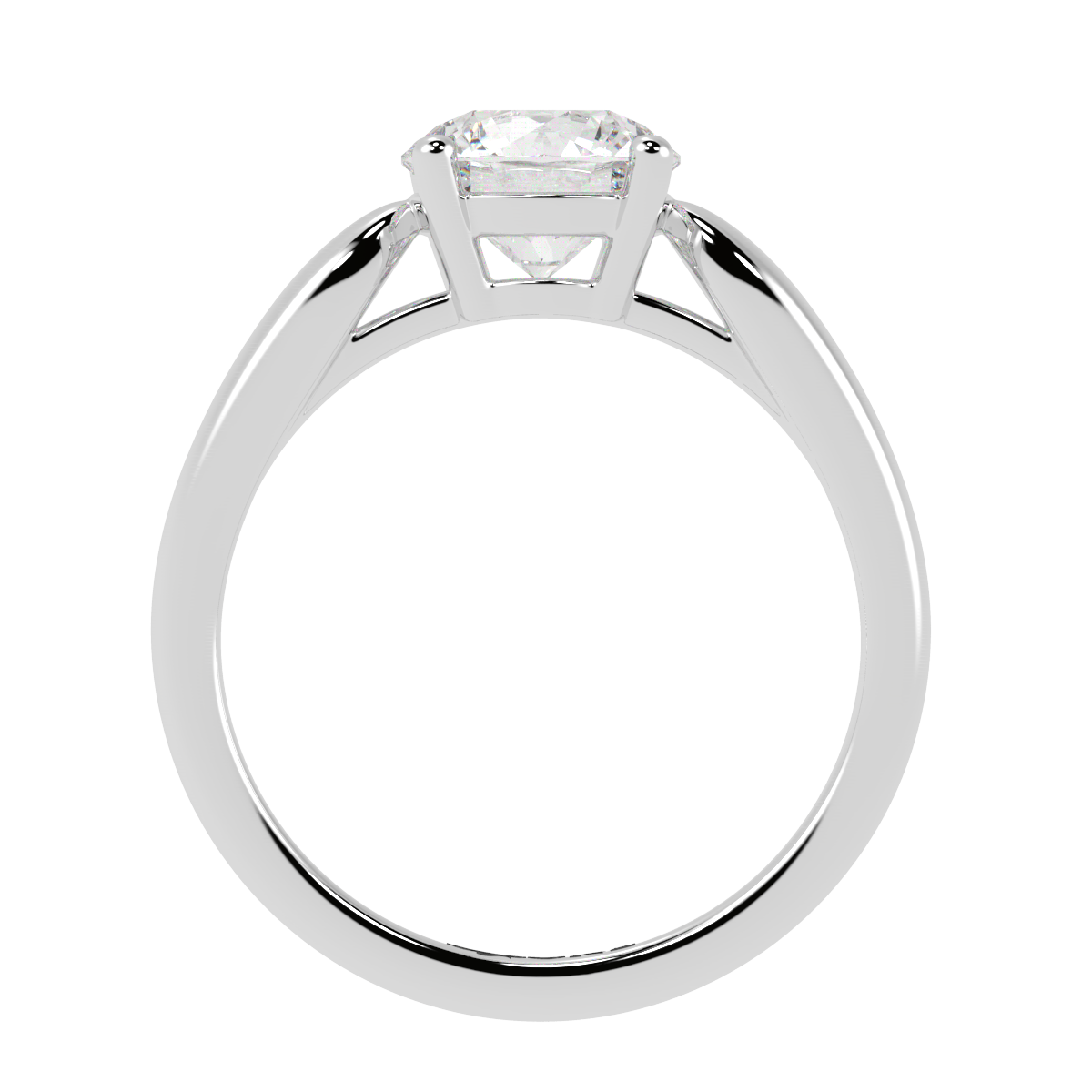 Round Solitaire 4-Claw, Tapered Band White Gold, Platinum