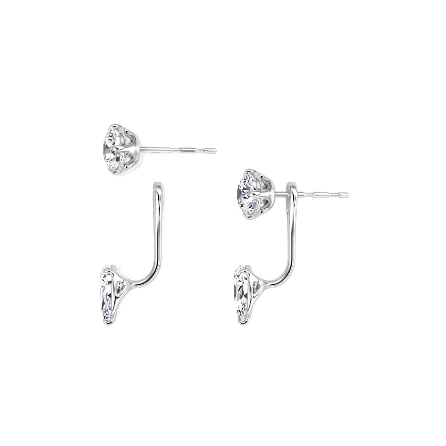 Round and Pear Cut Diamond Stud and Ear Jacket Earrings Platinum