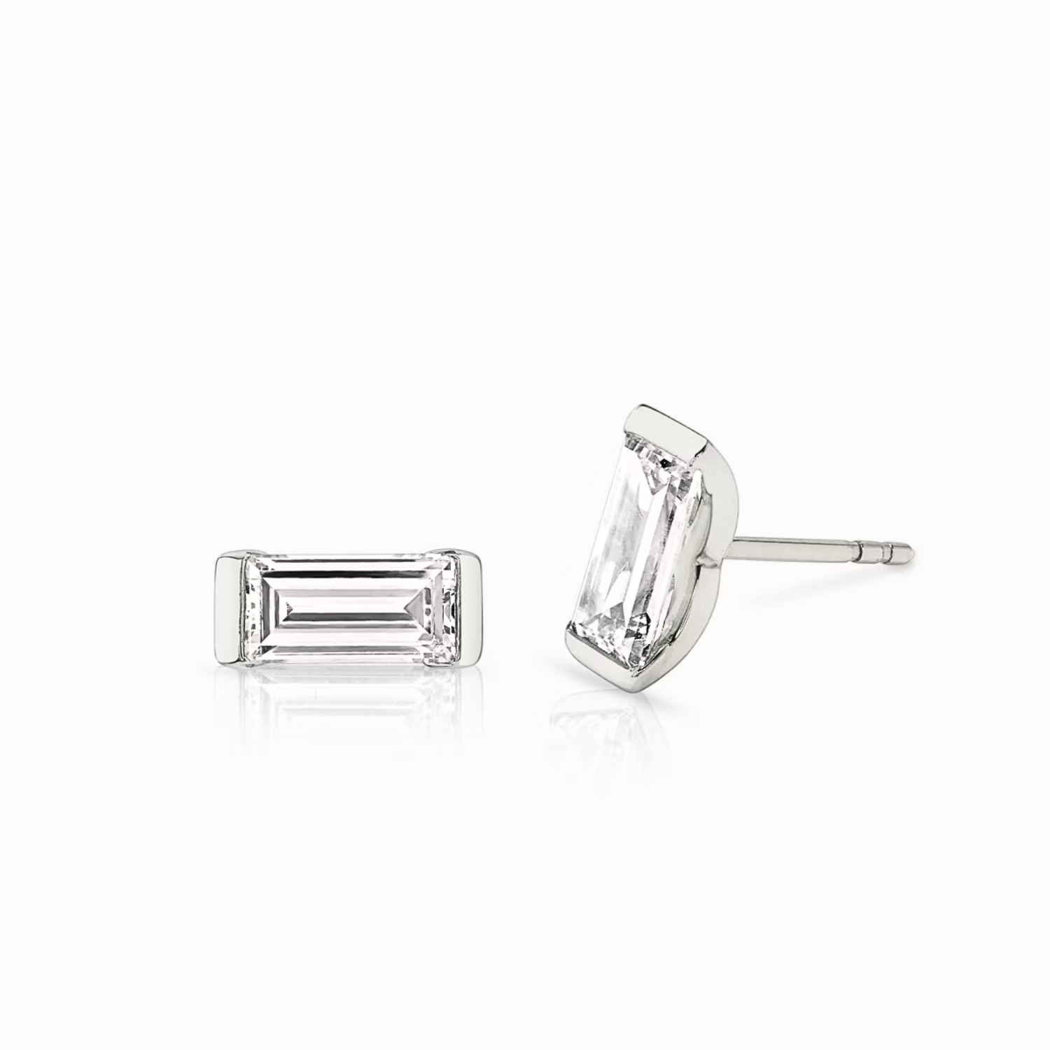 Semi-Bezel Baguette Stud Earrings Sterling Silver