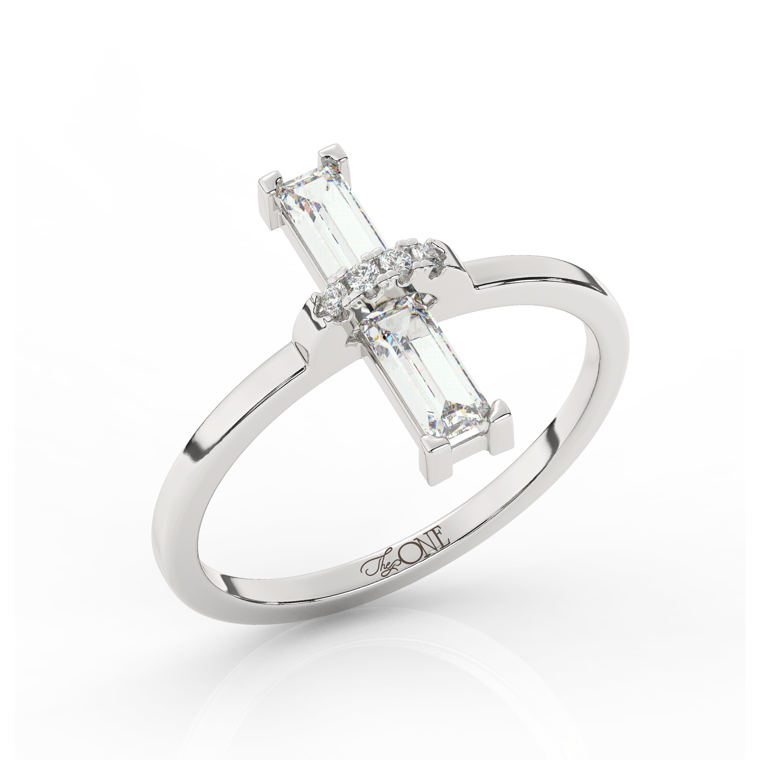 The One Delicat Baguette Diamond Ring Sterling Silver Angled
