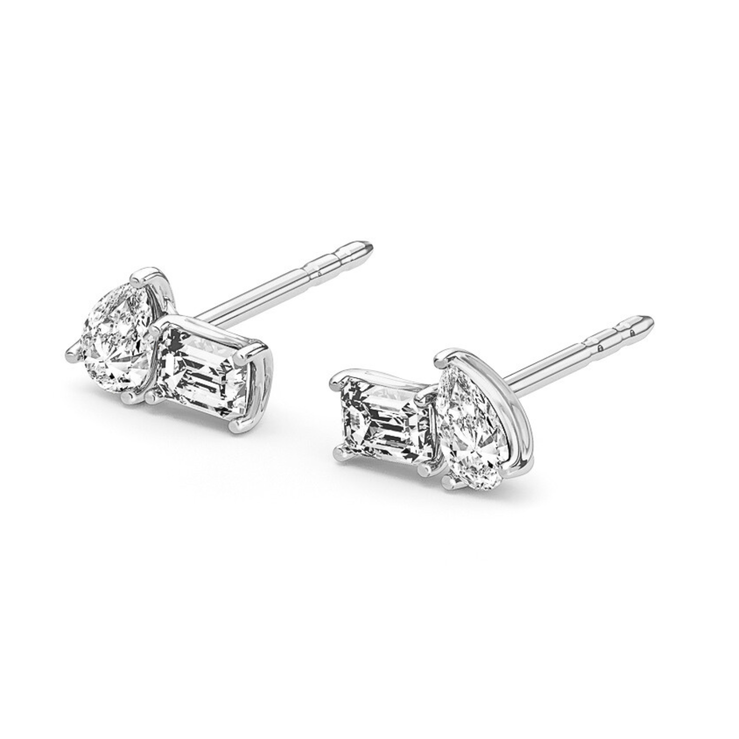 Toi et Moi Diamond Stud Earrings Sterling Silver