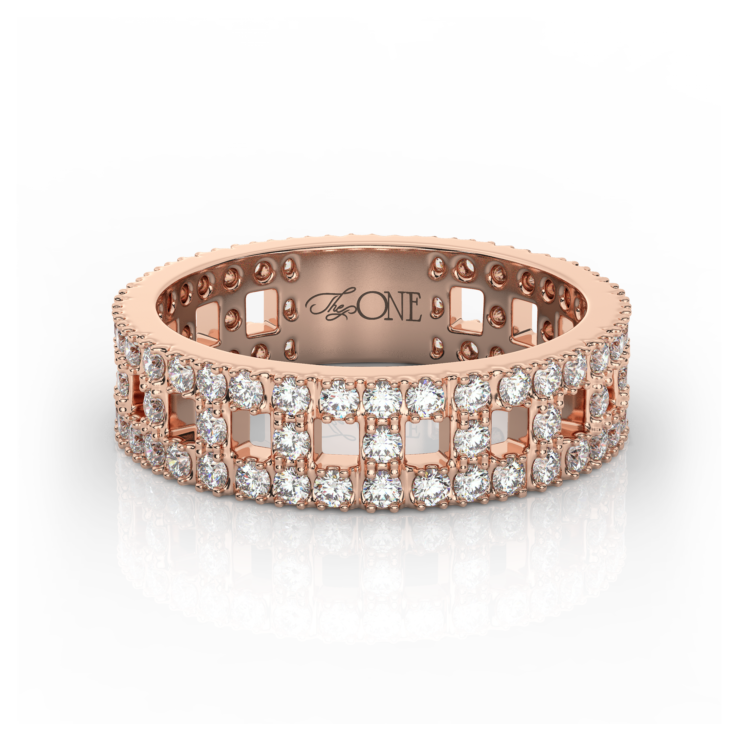 Wide T-Shaped Diamond Pavé Ring Rose Gold