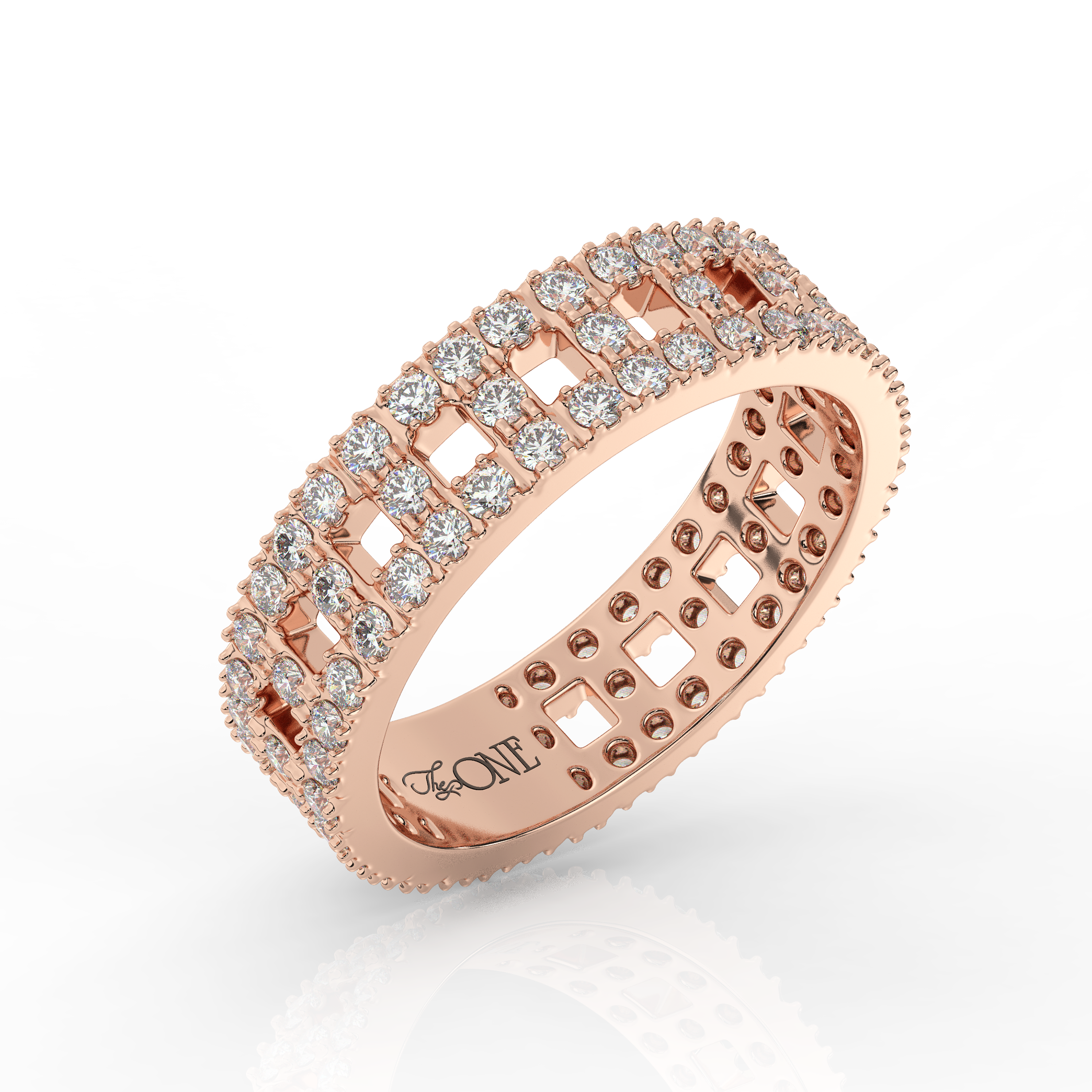 Wide T-Shaped Diamond Pavé Ring Rose Gold