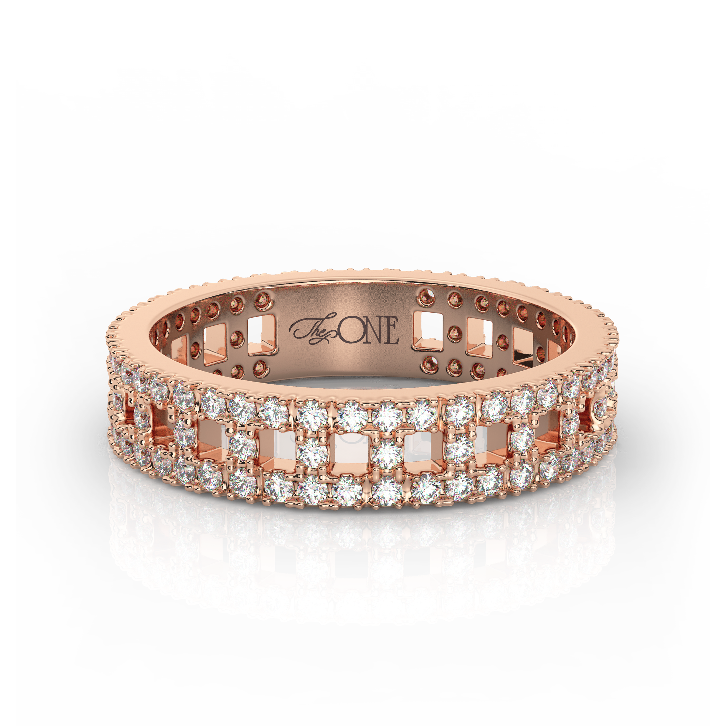 Wide T-Shaped Diamond Pavé Ring Rose Gold