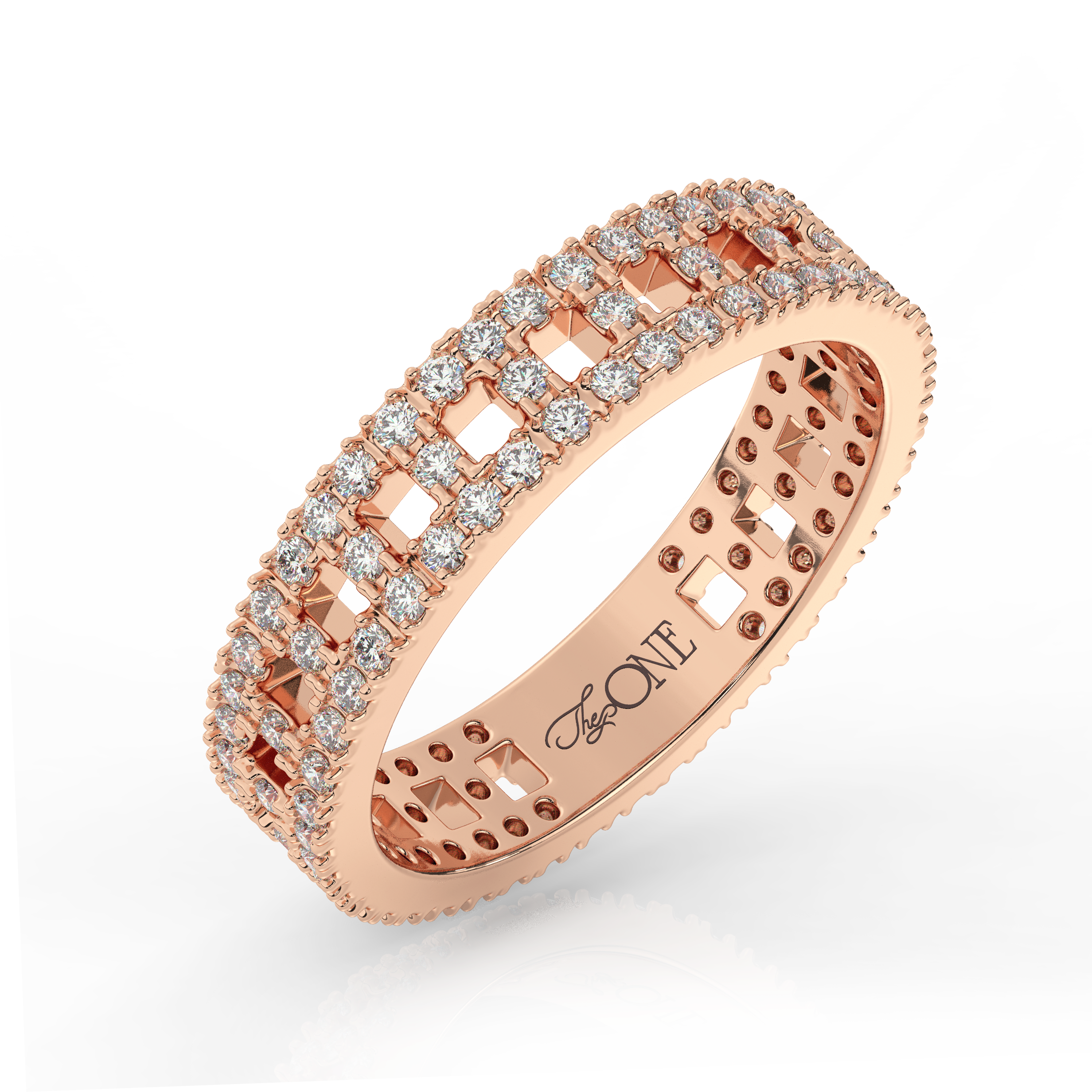Wide T-Shaped Diamond Pavé Ring Rose Gold