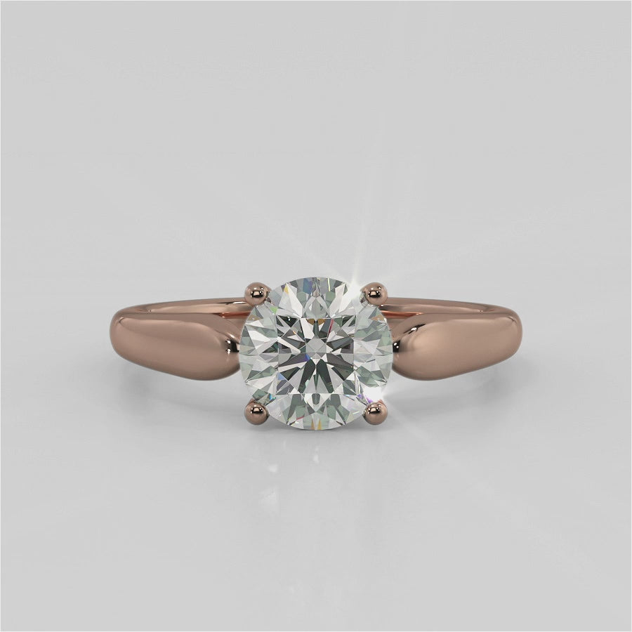 Round Diamond Ring Solitaire 4-Claw, Tapered Band, Rose Gold