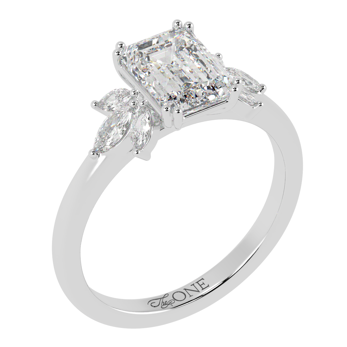 Emerald Engagement Ring with Marquise Accents White Gold