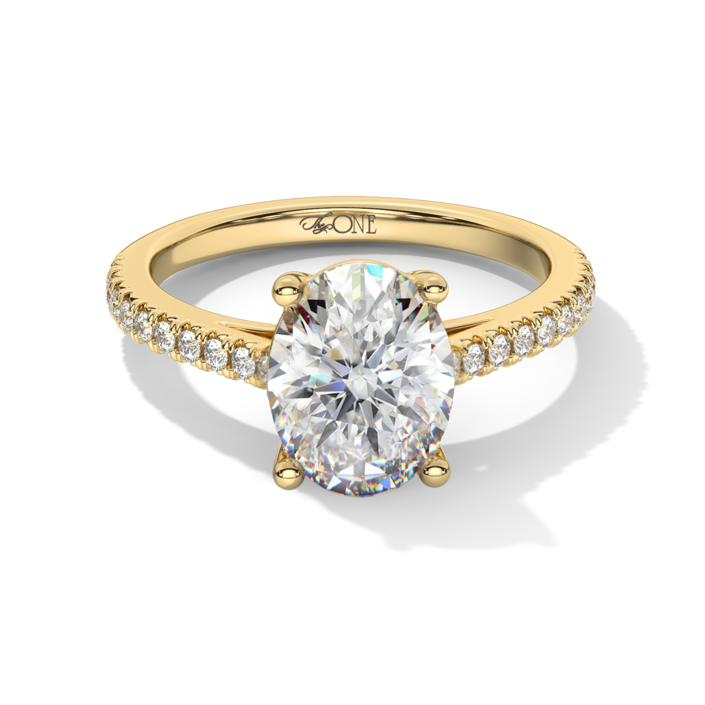2ct Oval Diamond Engagement Ring on a Pavé Band With a Hidden Halo Yellow Gold