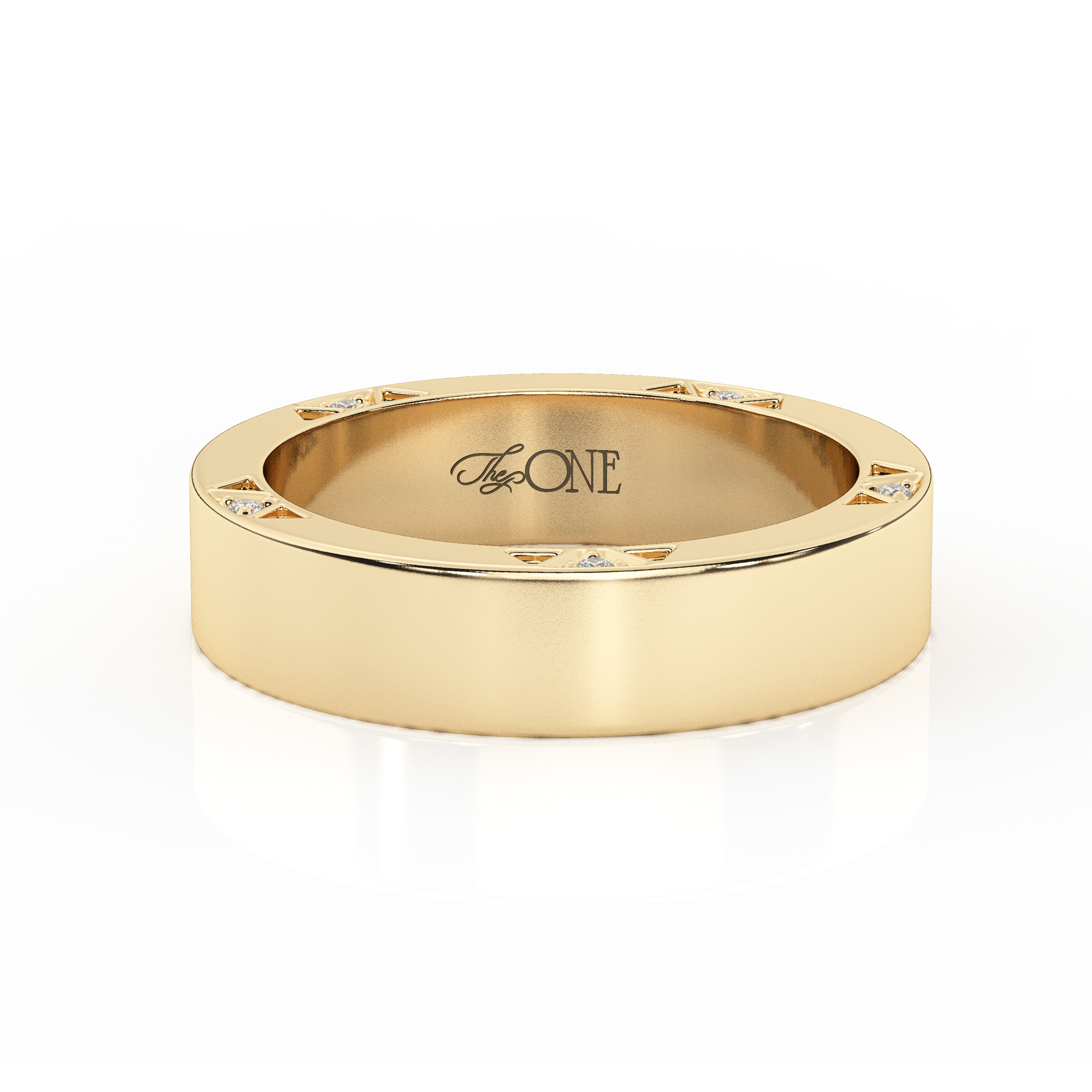 Cigar Wedding Band with Round Diamond Accents Yellow Gold