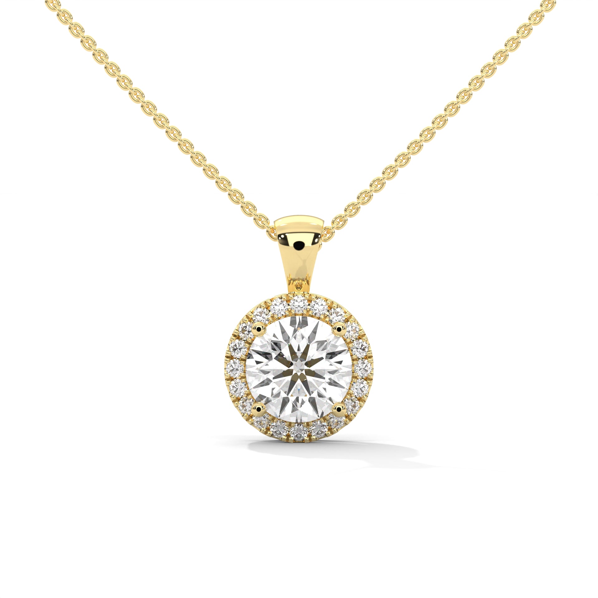 Classic Round Halo Pendant Yellow Gold