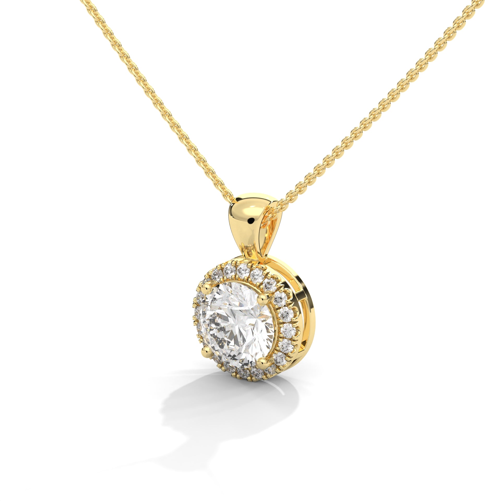 Classic Round Halo Pendant Yellow Gold