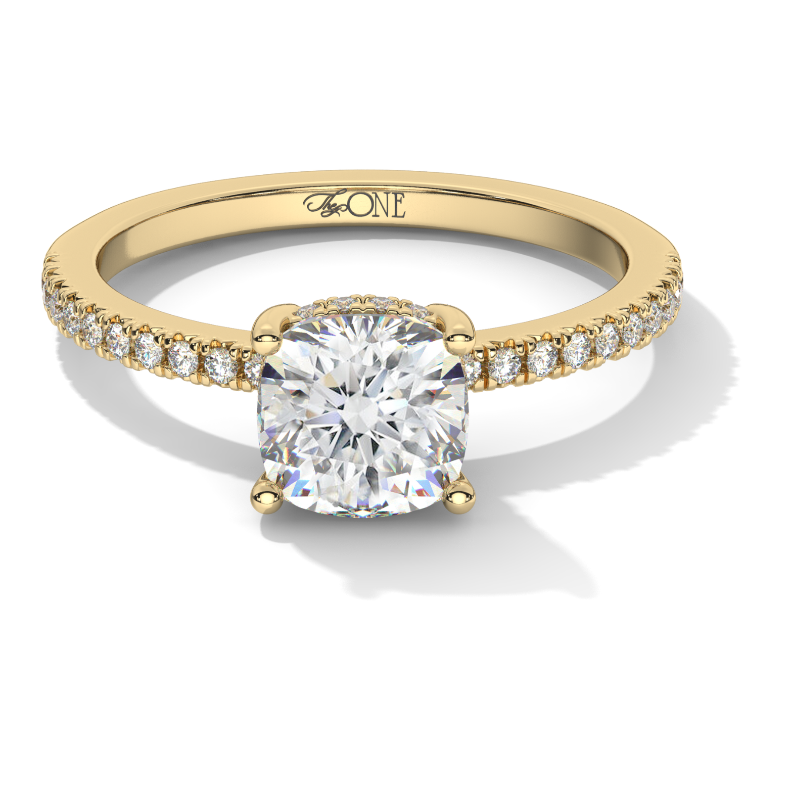 Cushion Pavé Hidden Halo Engagement Ring Yellow Gold