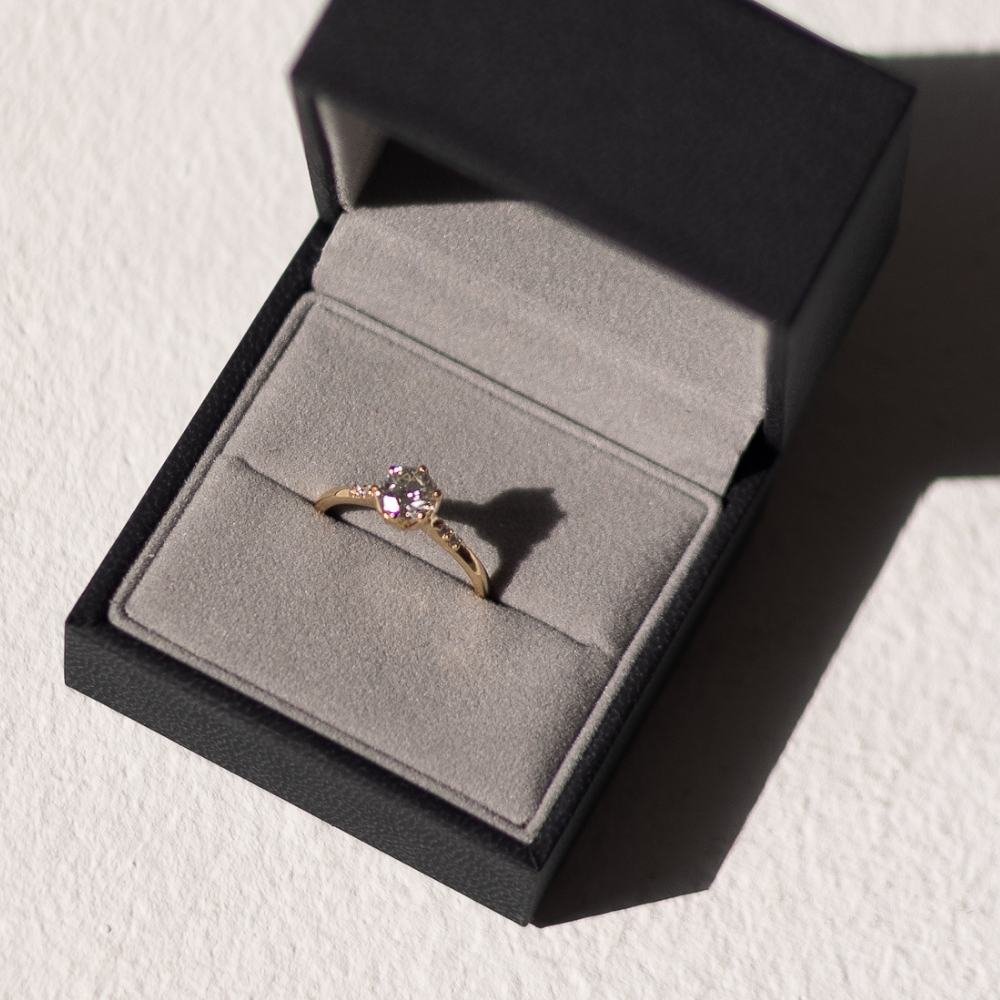 0.70ct Round Brilliant Diamond Ring with Petite Side Accents in 14k Yellow Gold