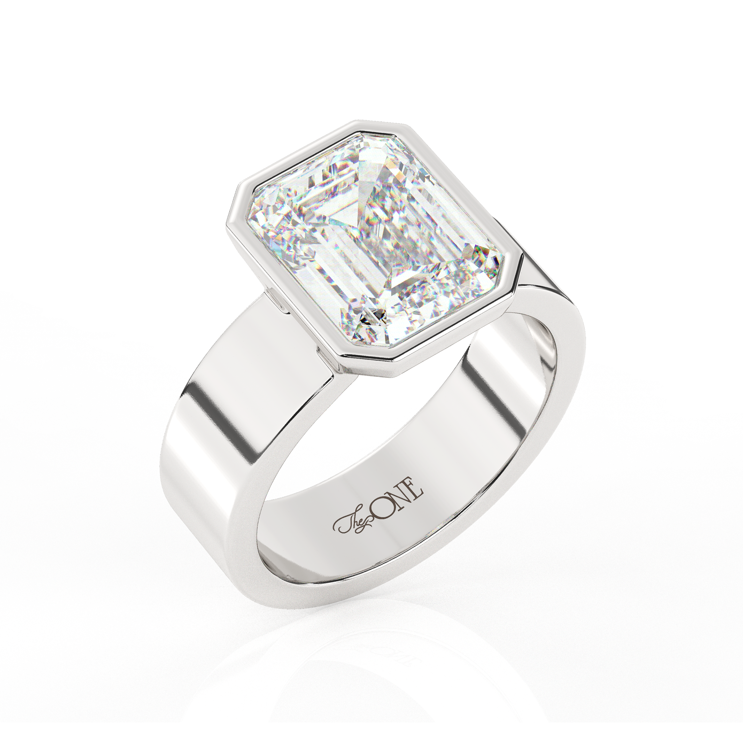 Diamond Emerald Bezel Solitaire on a Cigar Band Sterling Silver