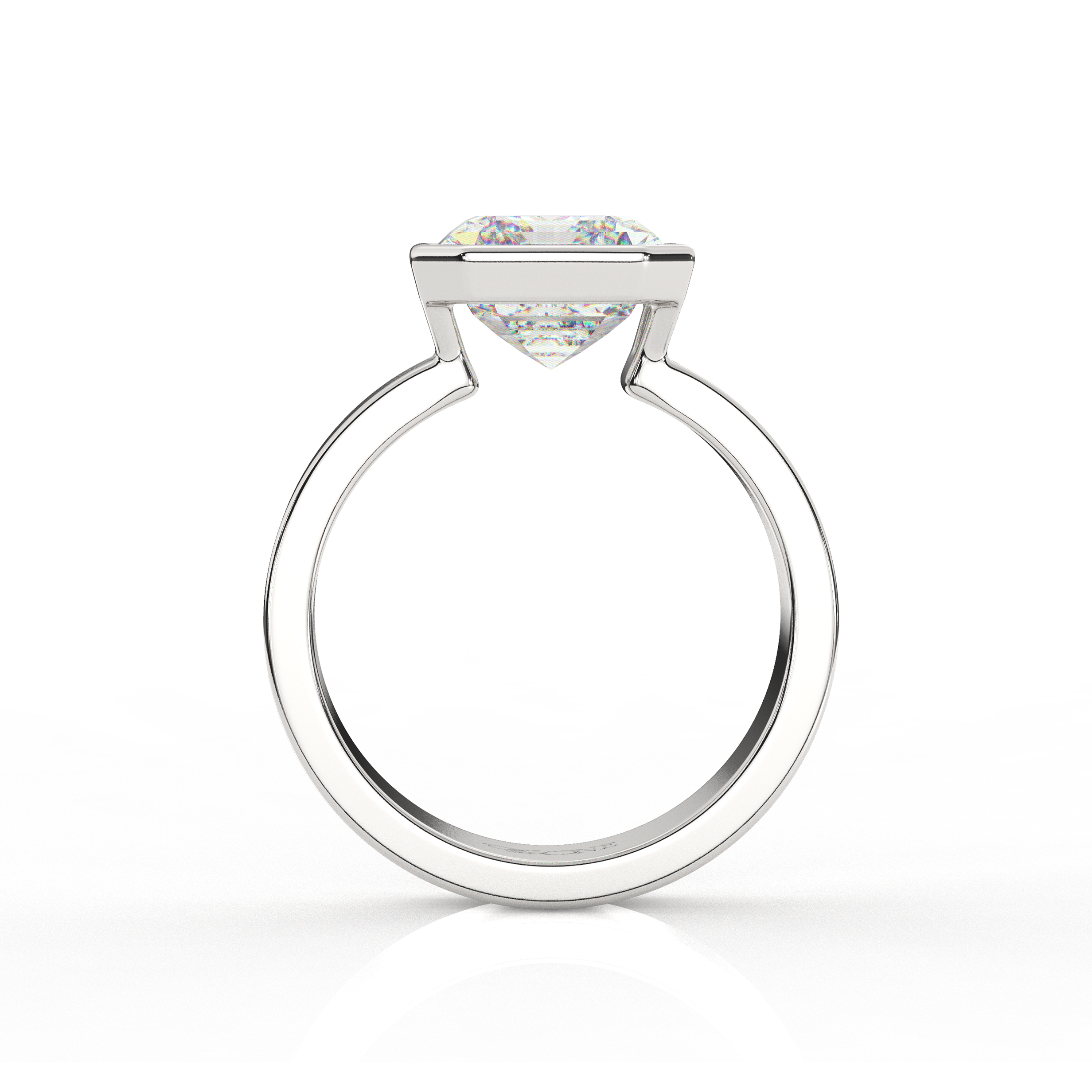 Diamond Emerald Bezel Solitaire on a Cigar Band Platinum
