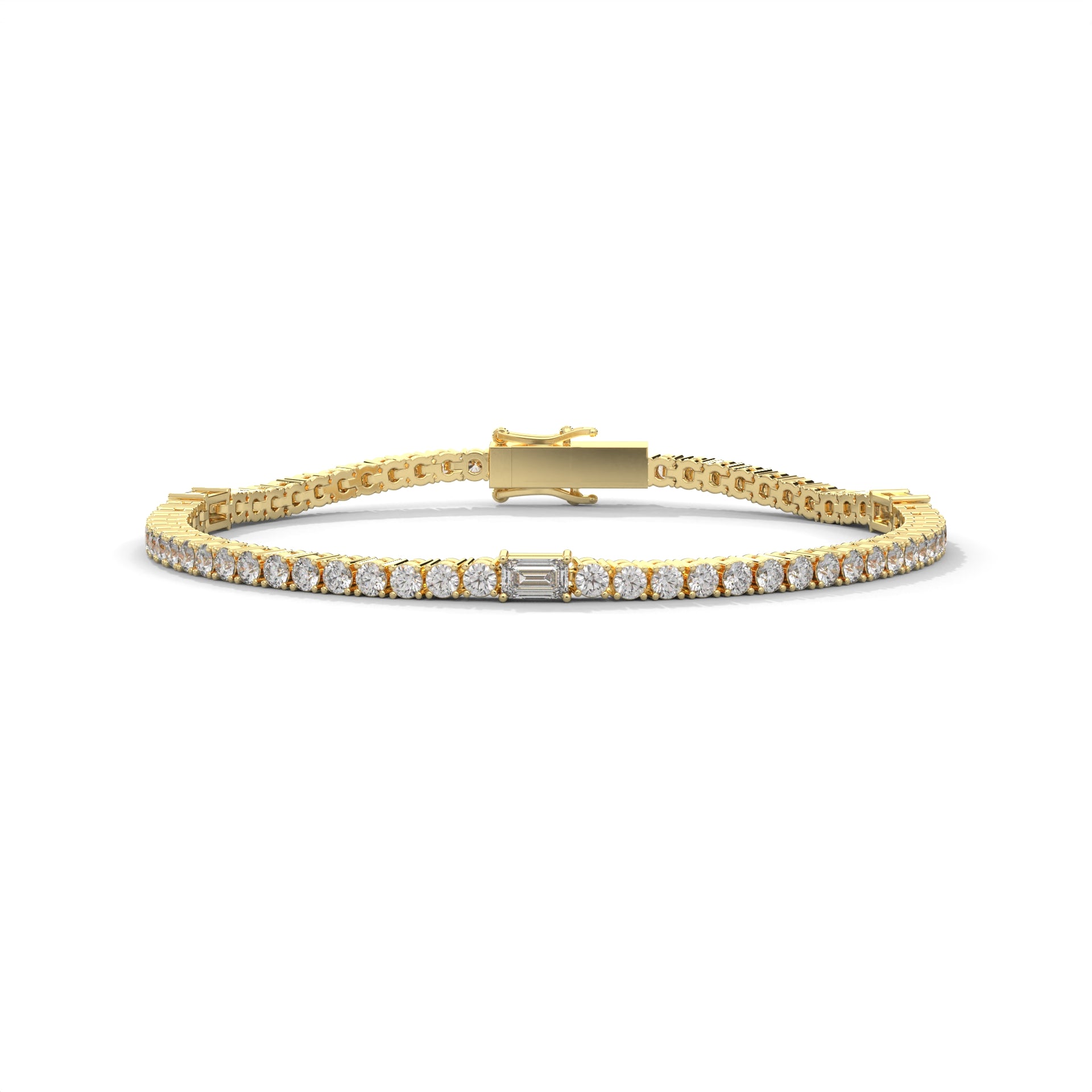 Emerald & Round Diamond Tennis Bracelet Yellow Gold