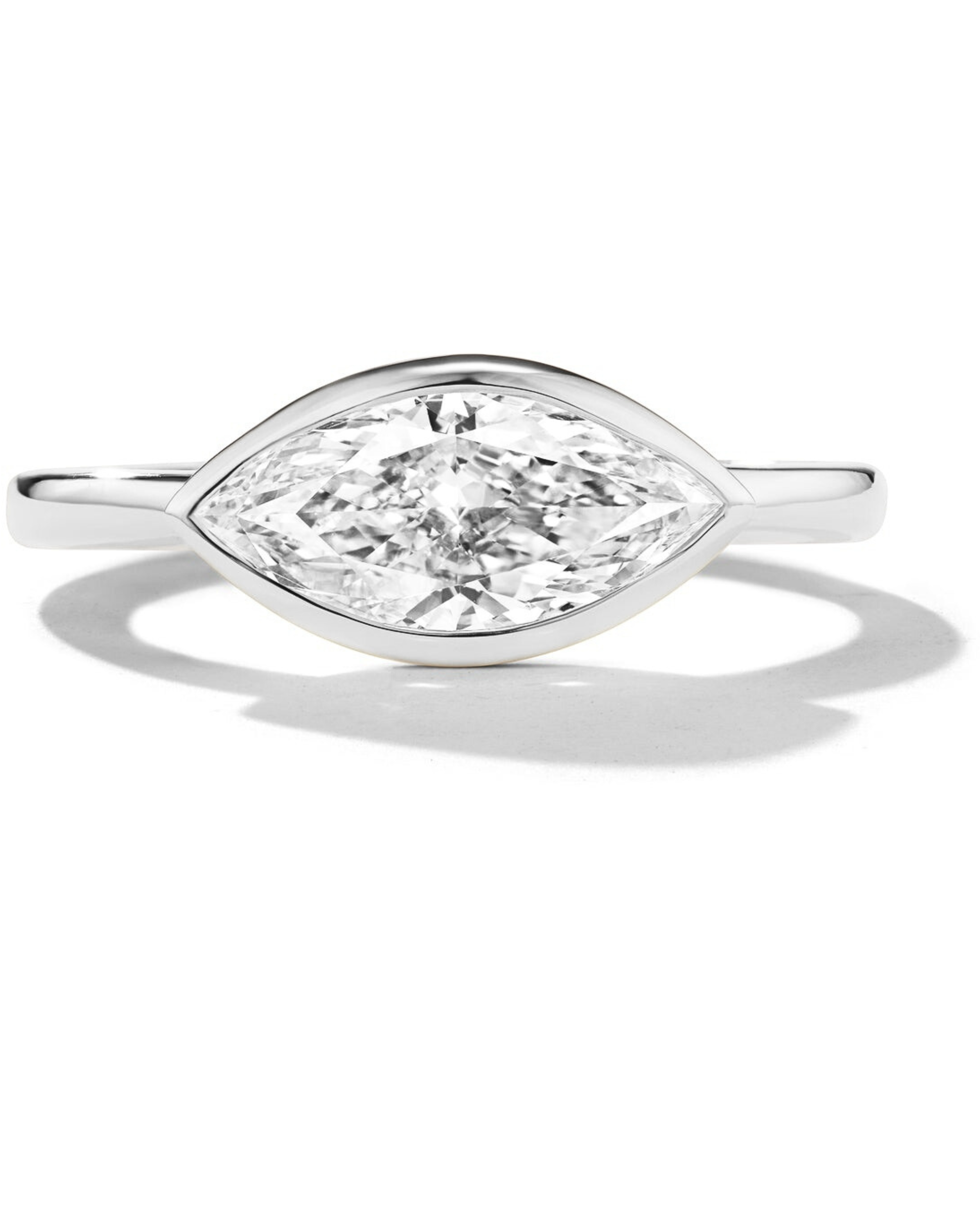 East-West Bezel Set Marquise Engagement Ring White Gold