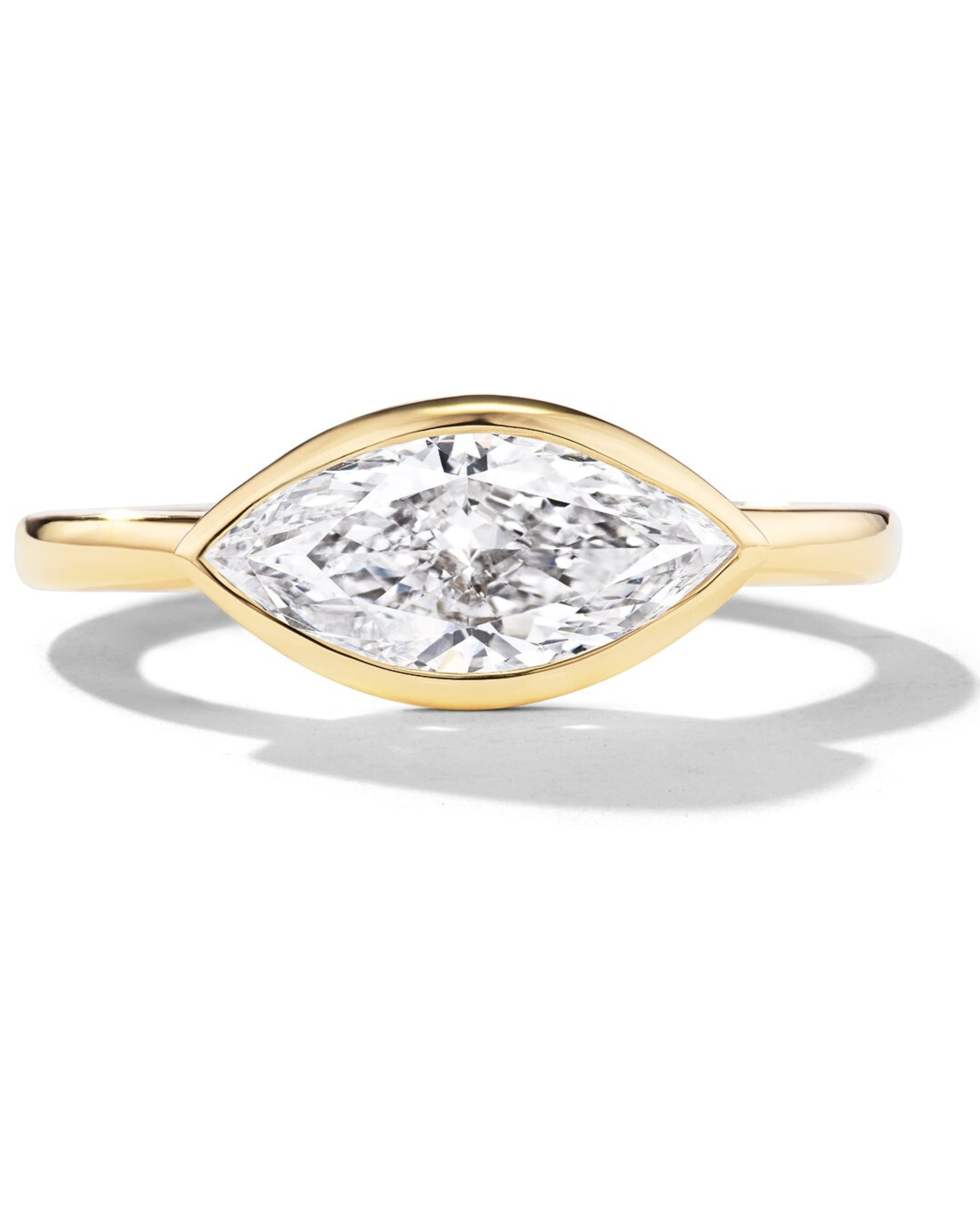 East-West Bezel Set Marquise Engagement Ring Yellow Gold