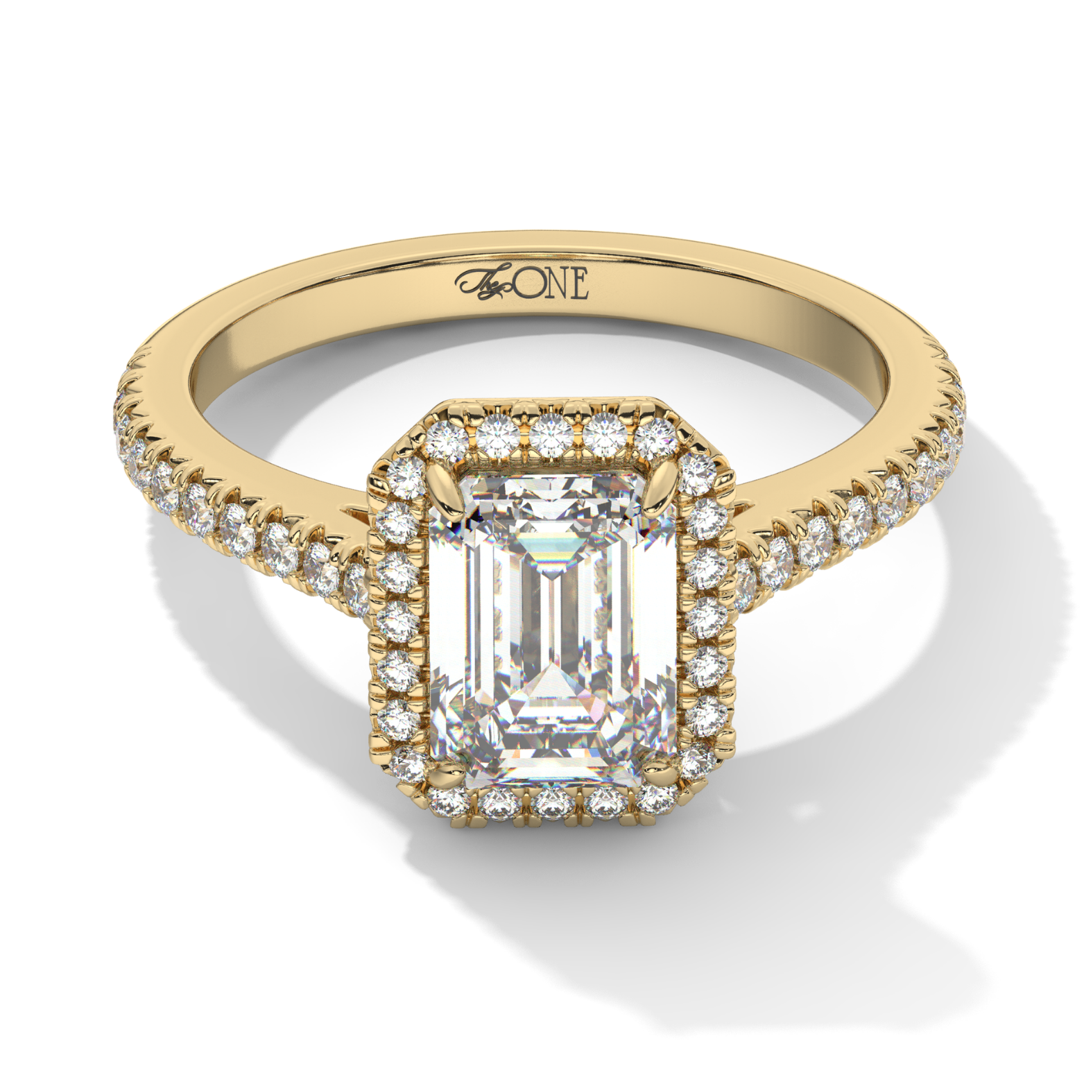  Emerald Halo Diamond Engagement Ring Yellow Gold