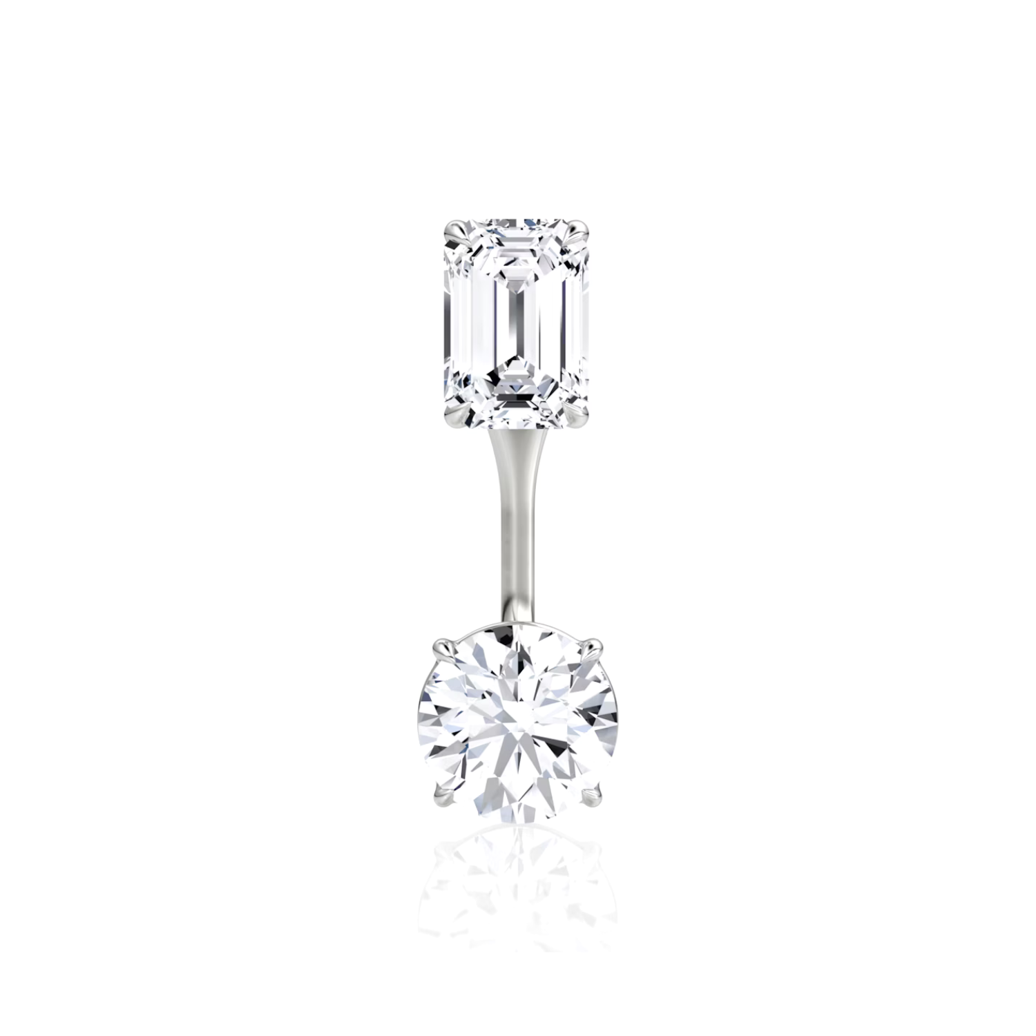 Emerald and Round Diamond Stud and Ear Jacket Sterling Silver