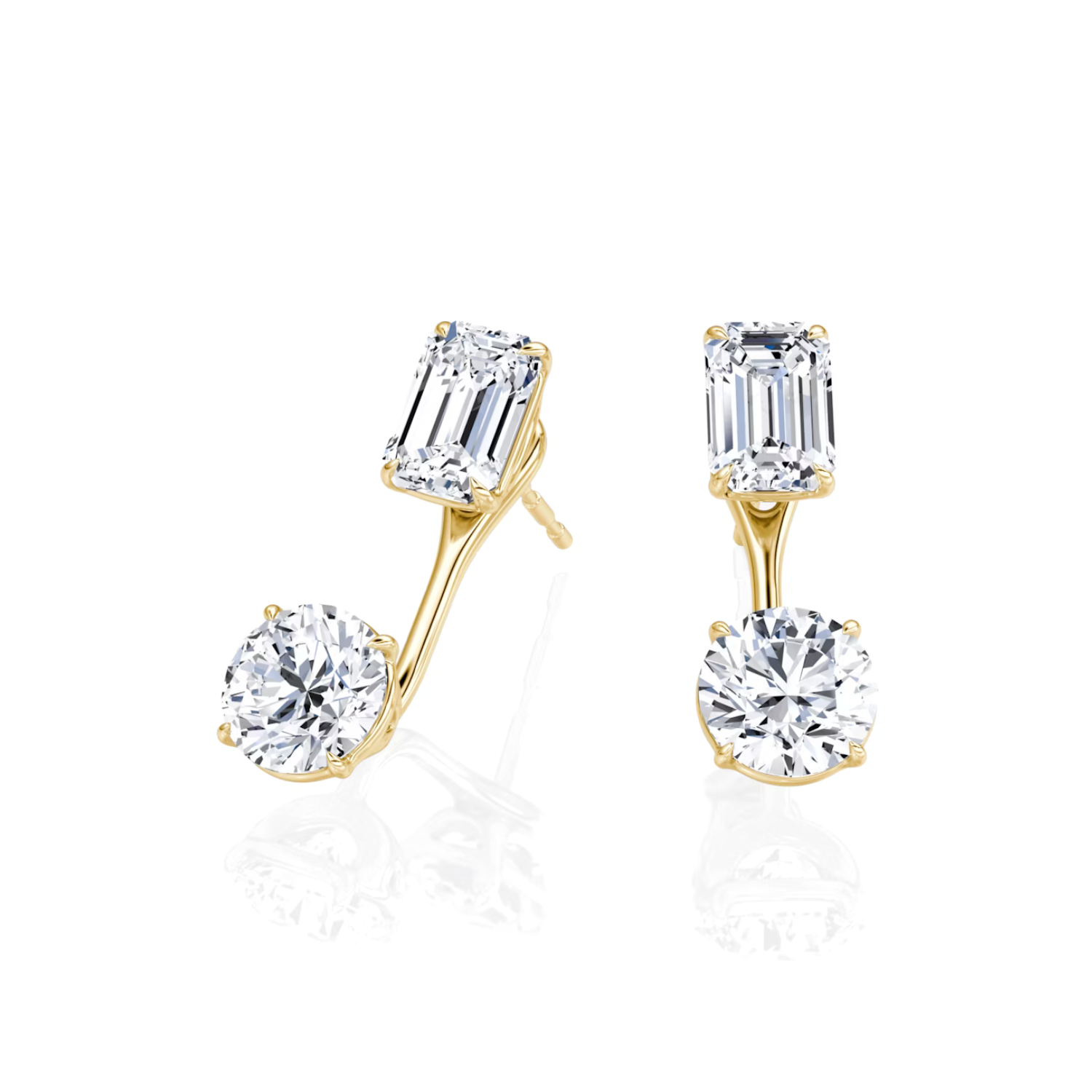 Emerald and Round Diamond Stud and Ear Jacket Yellow Gold