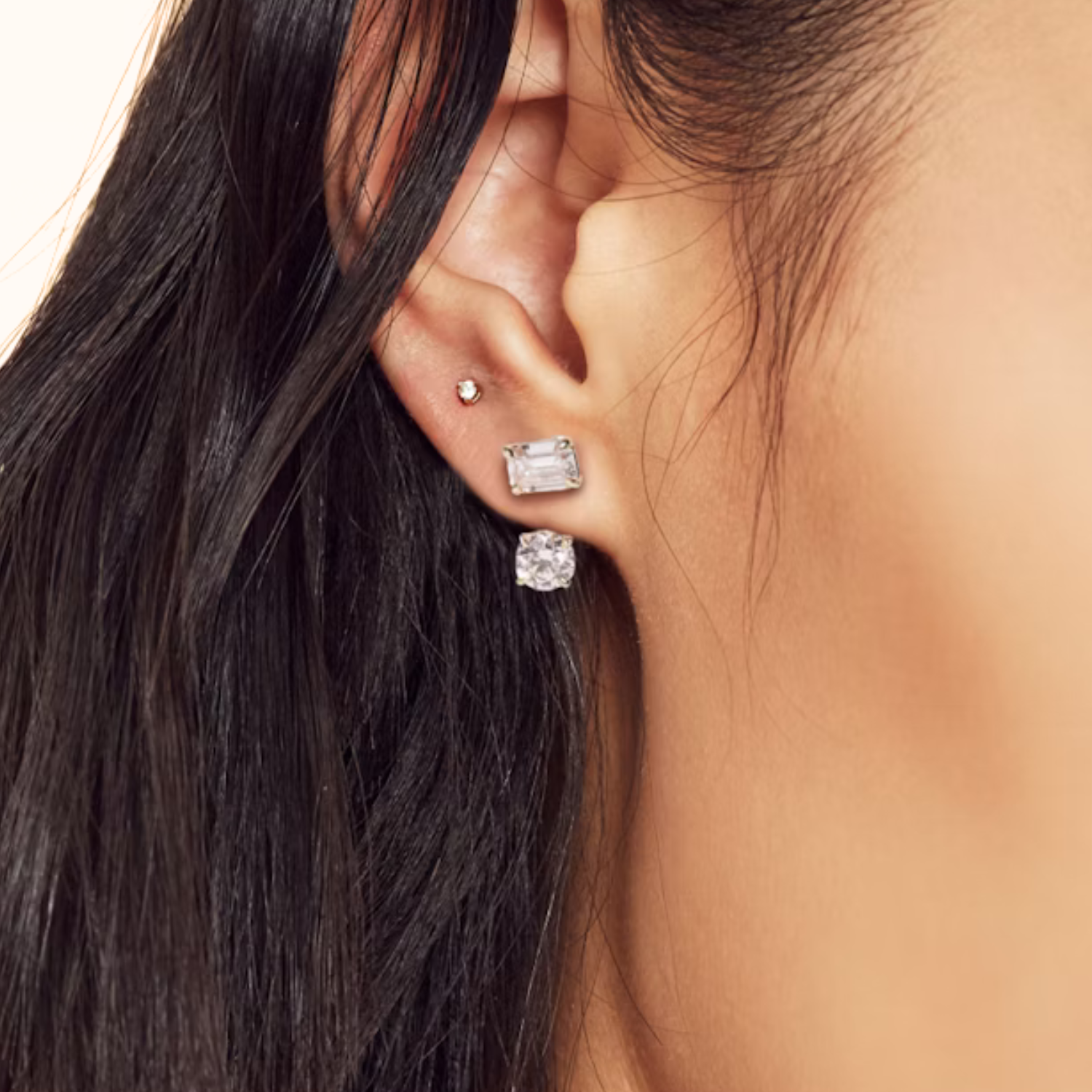 Emerald and Round Diamond Stud and Ear Jacket 
