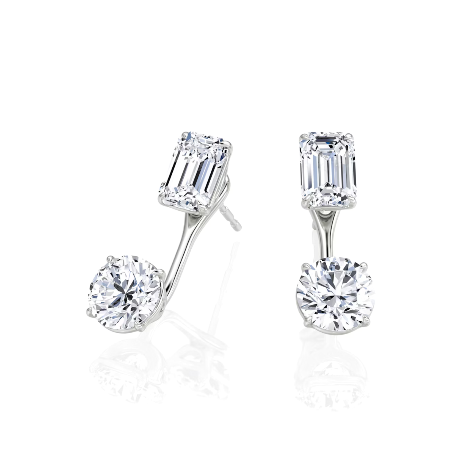 Emerald and Round Diamond Stud and Ear Jacket White Gold