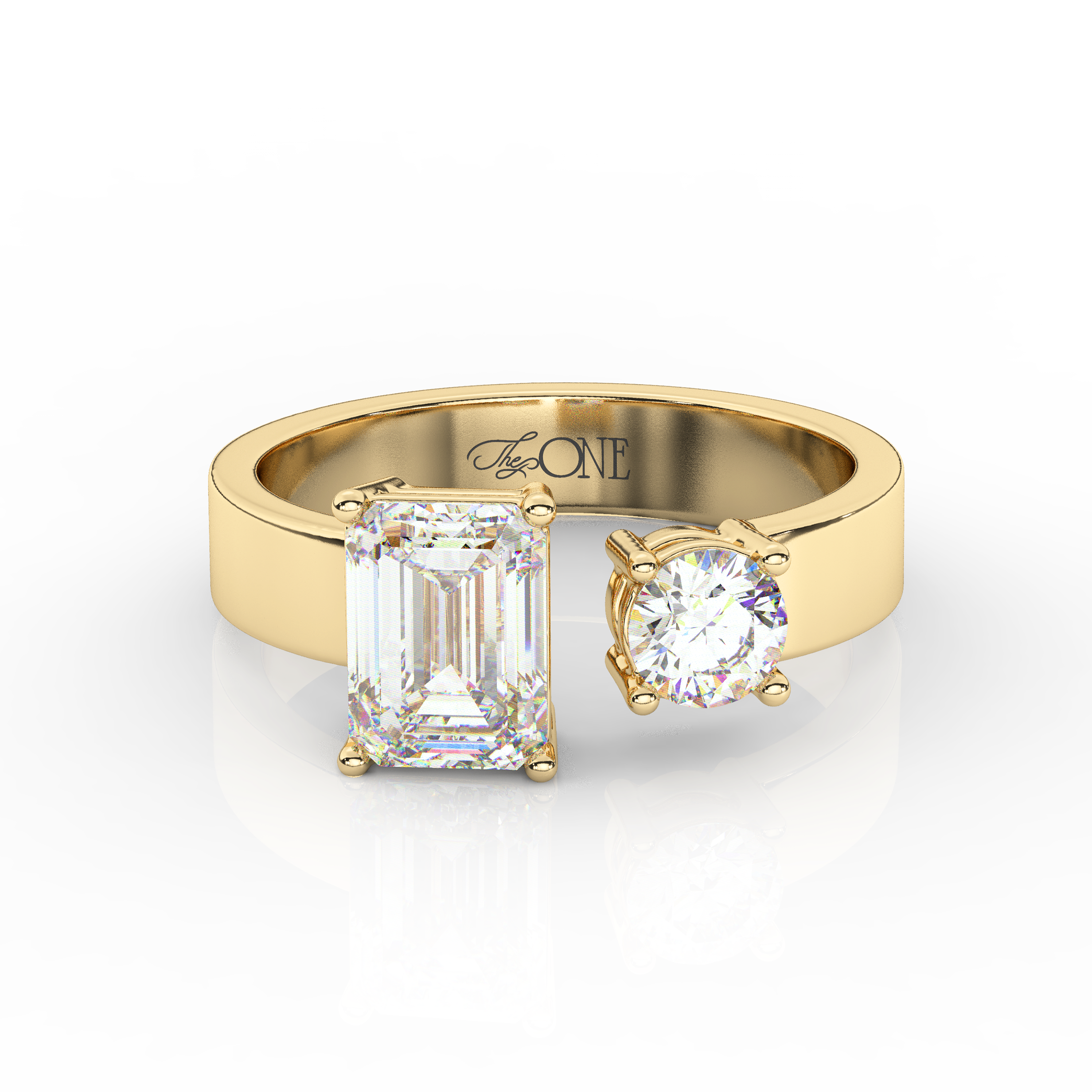 Emerald and Round Toi et Moi Diamond Ring Yellow Gold