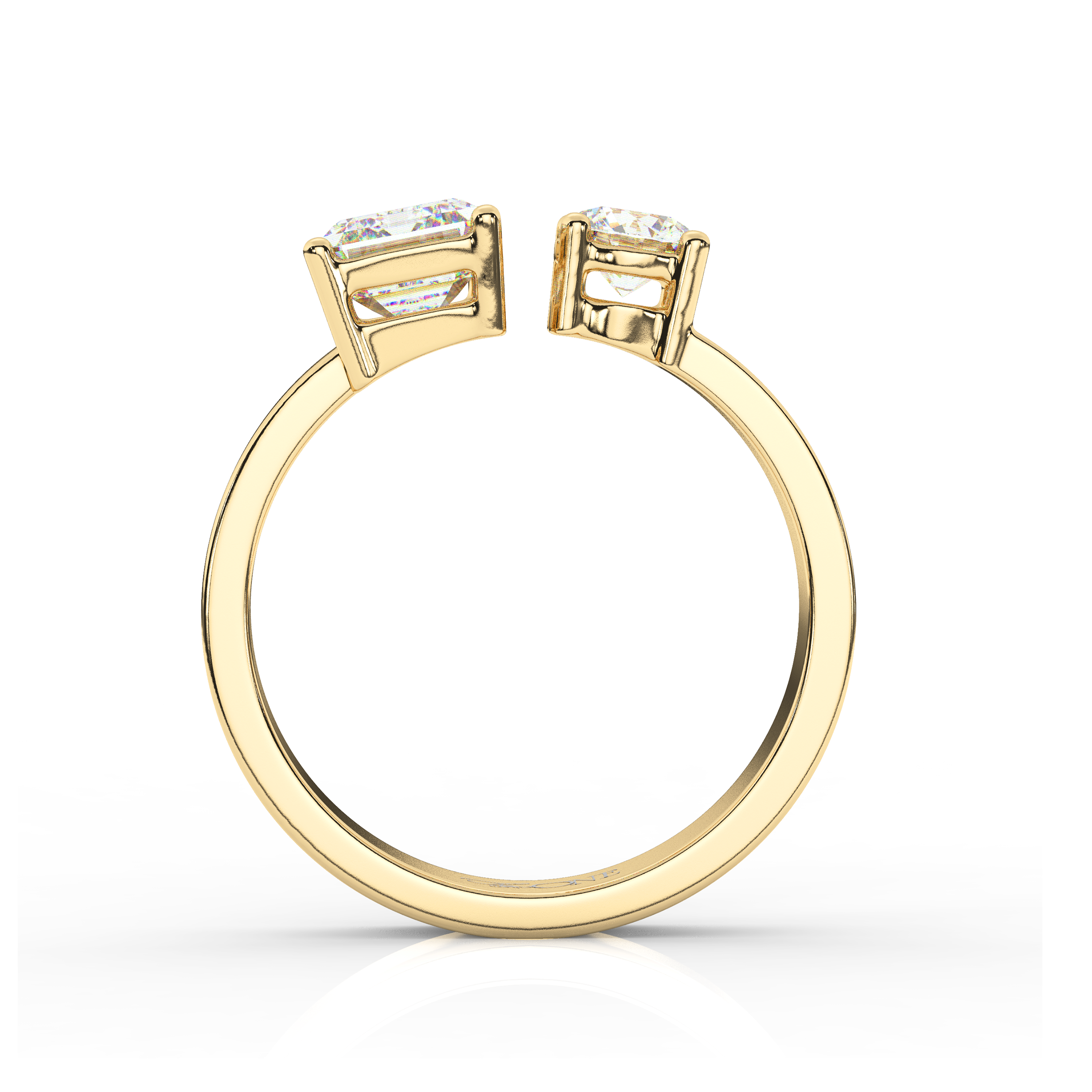 Emerald and Round Toi et Moi Diamond Ring Yellow Gold