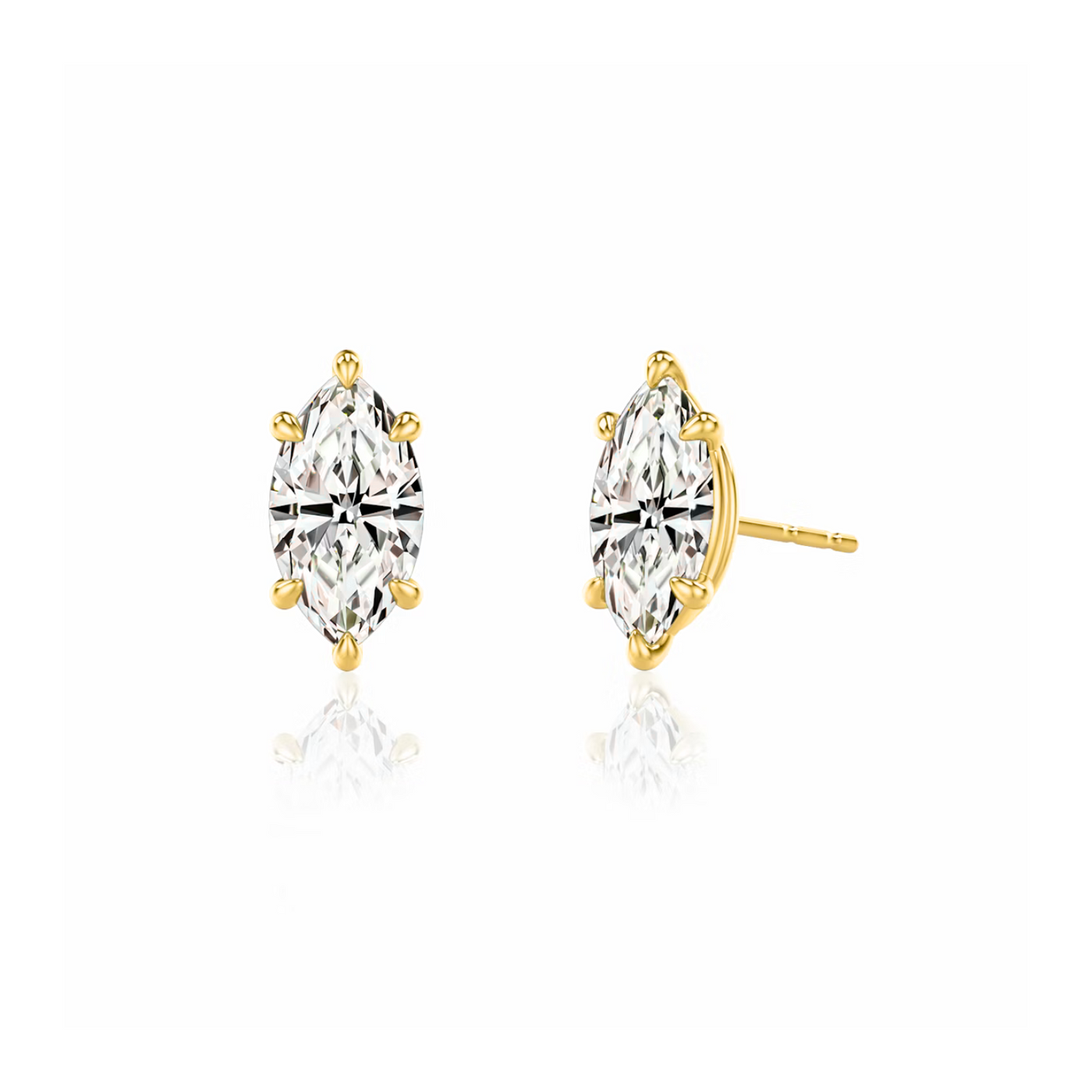 Marquise Diamond Stud Earrings Yellow Gold