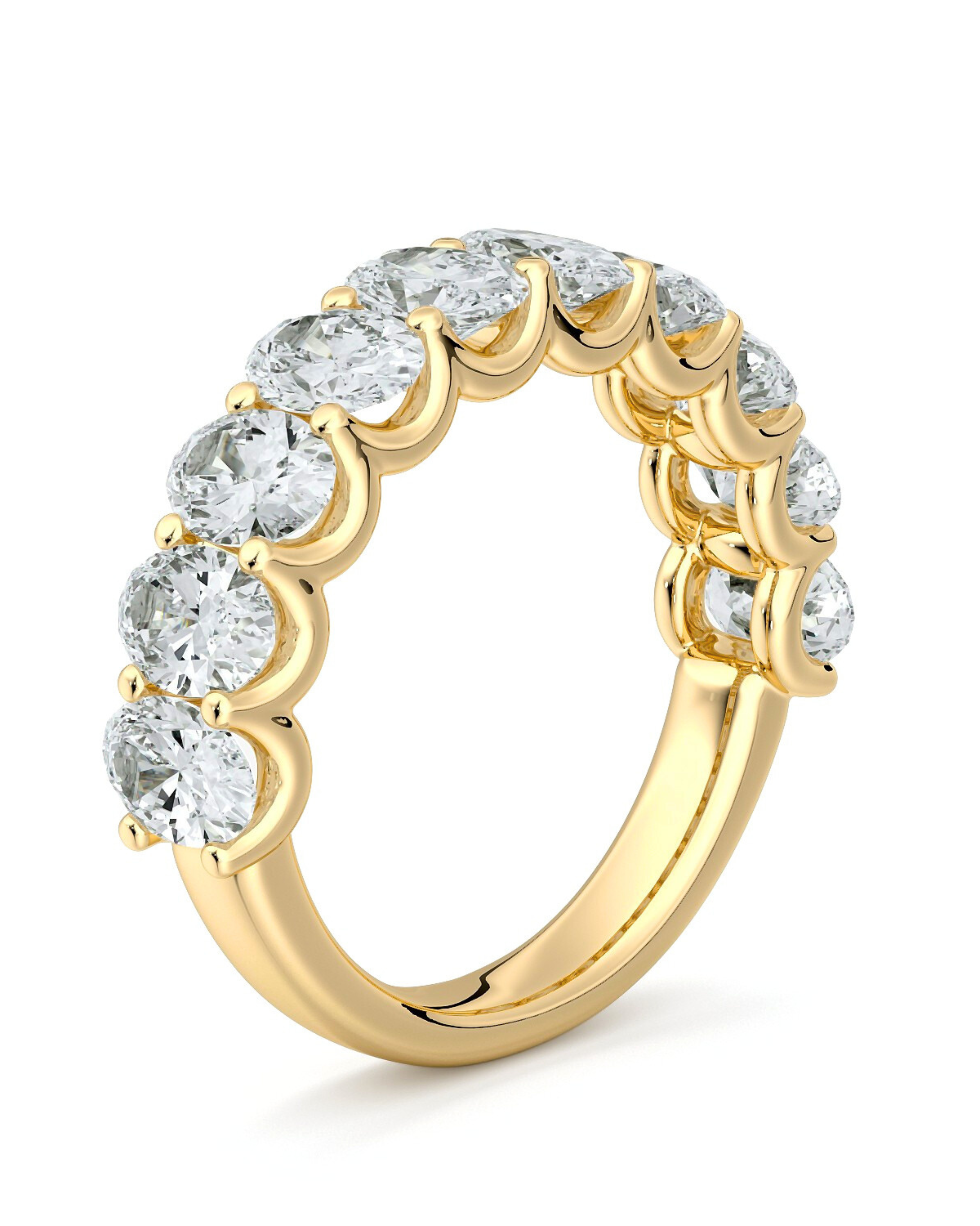 Oval Diamond Half Eternity Band Yellow Gold