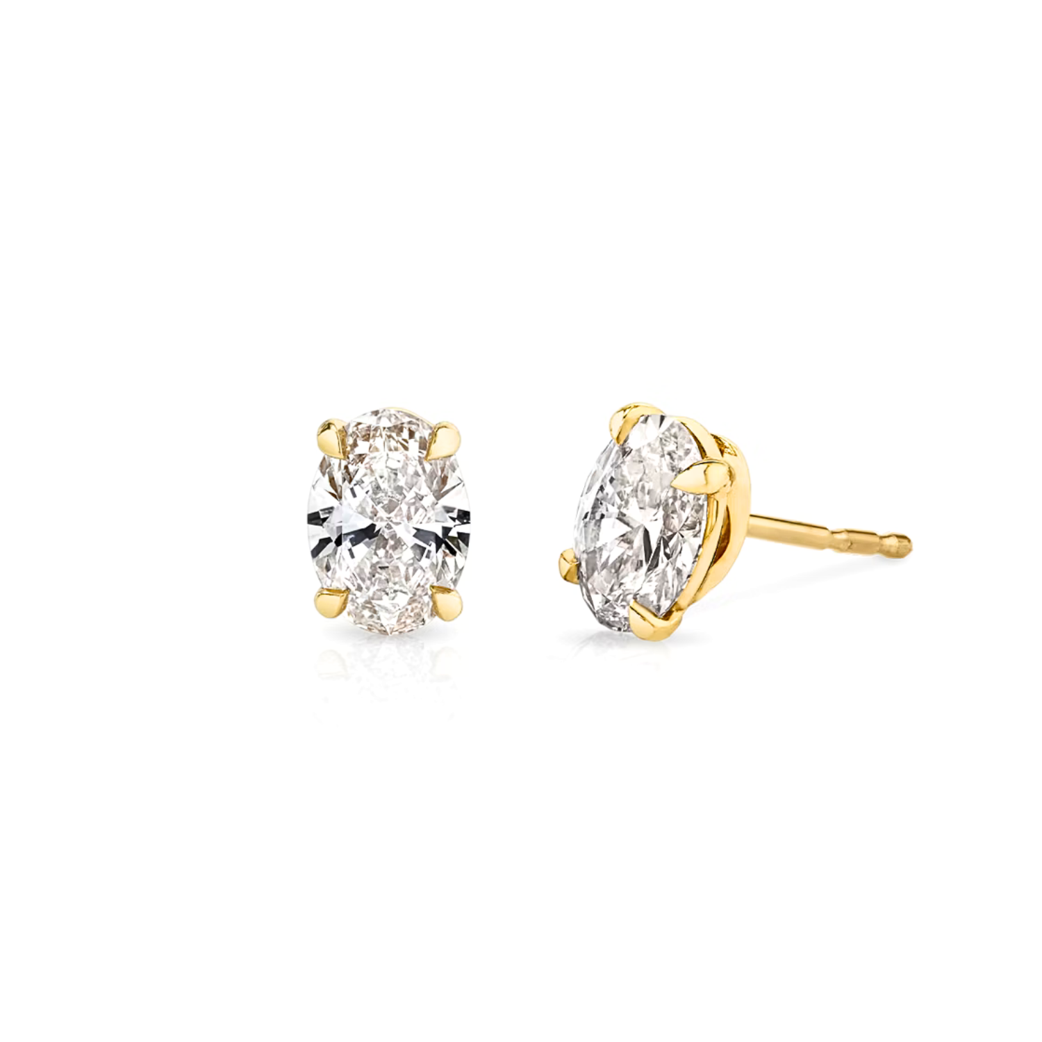 Oval Diamond Stud Earrings Yellow Gold