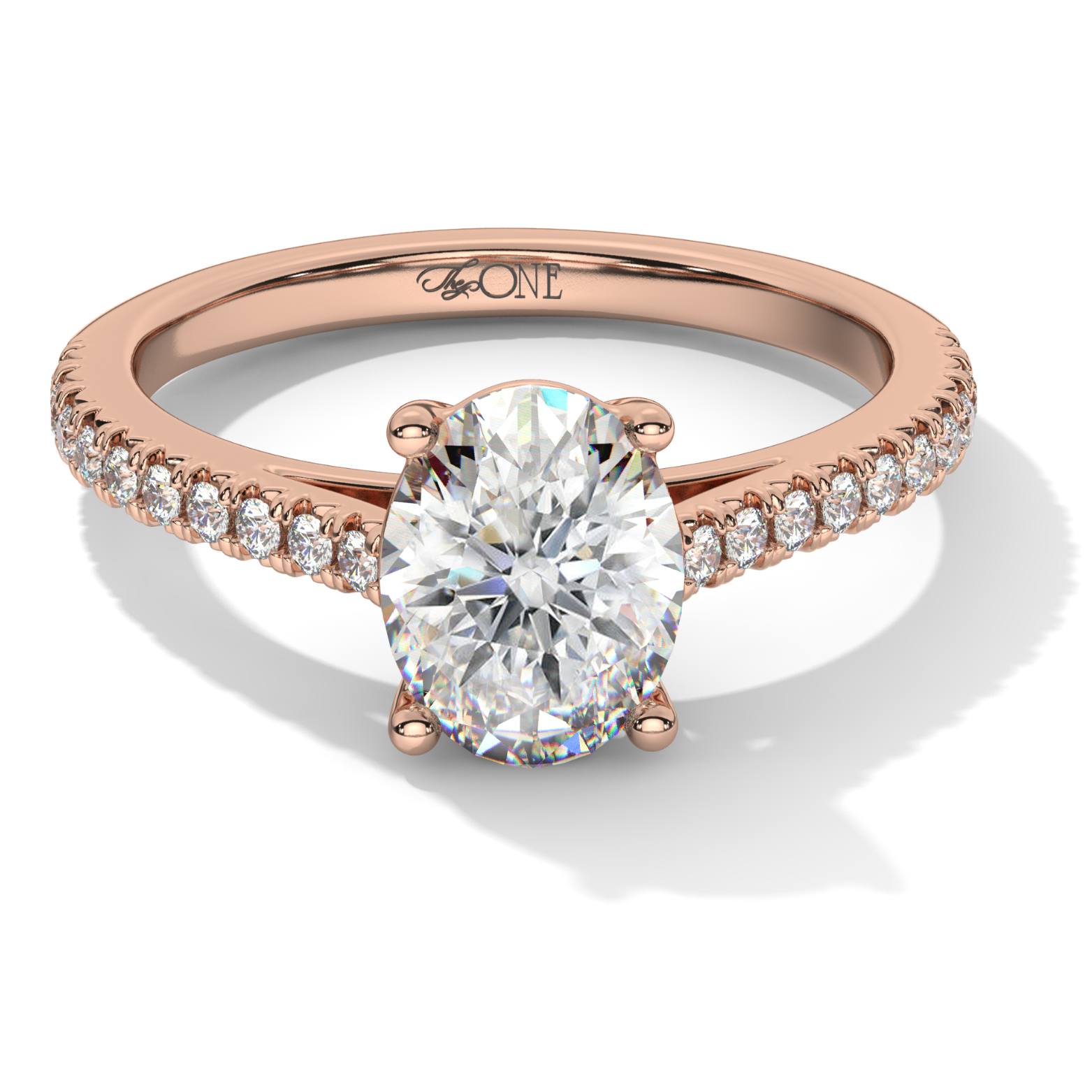 Oval Diamond on a Pavé Band With a Hidden Halo Rose Gold