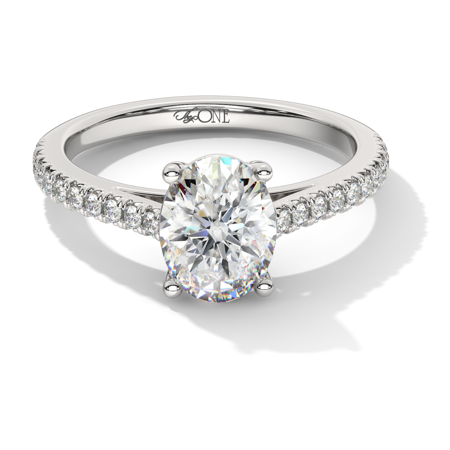 Oval Diamond on a Pavé Band With a Hidden Halo White Gold