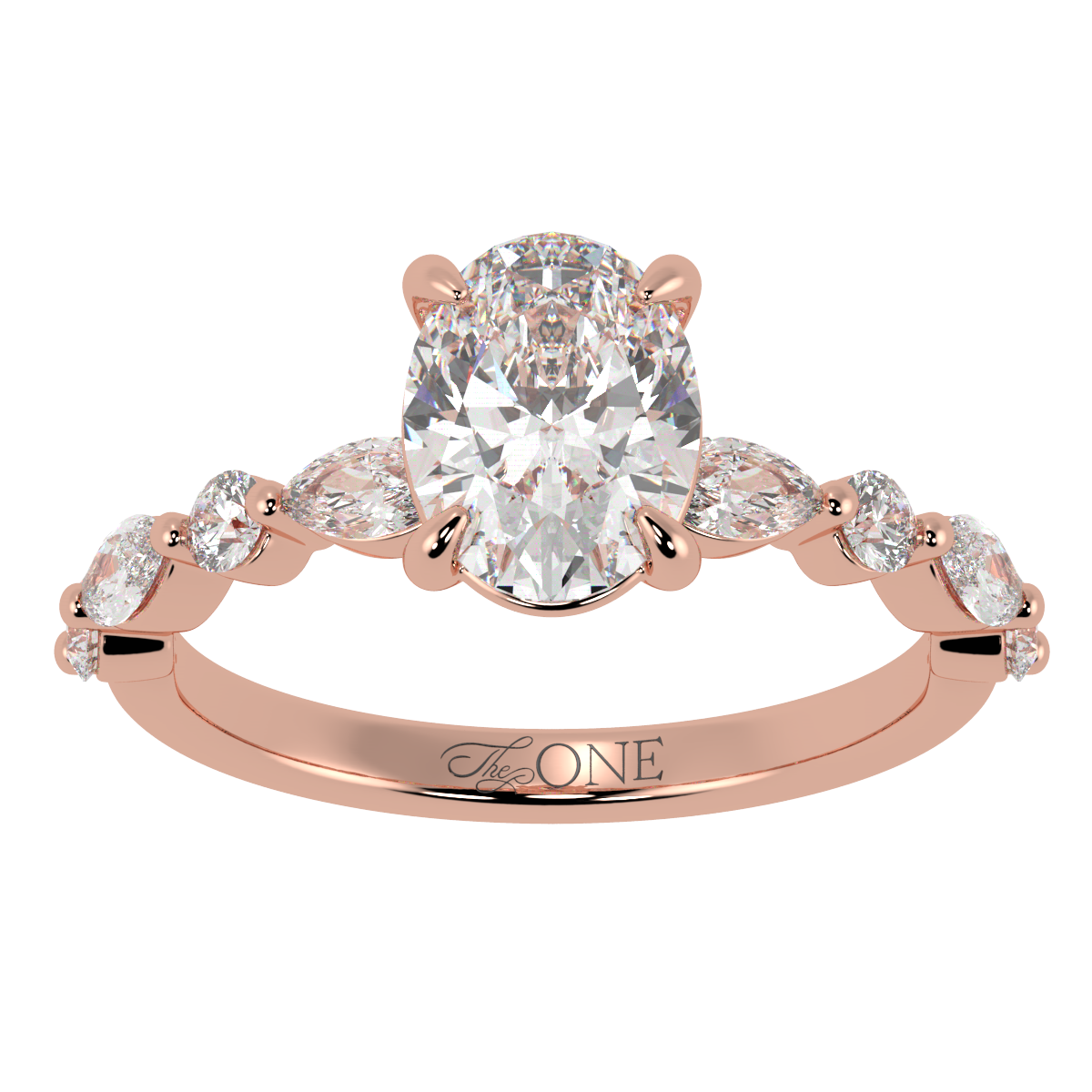 Oval Engagement Ring with Round & Marquise Accents Rose Gold
