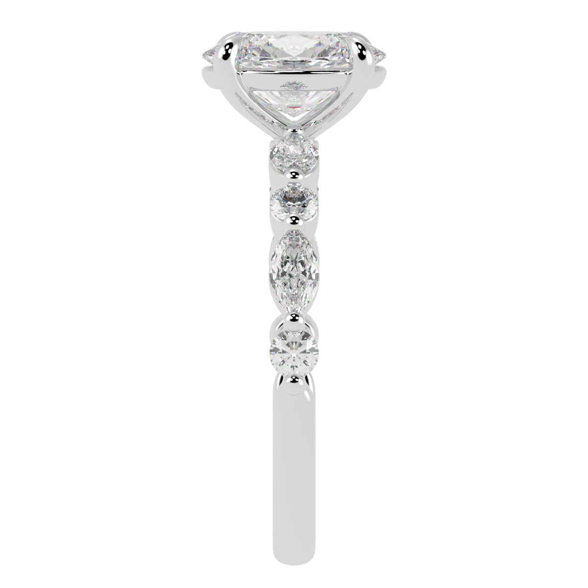 Oval Engagement Ring with Round & Marquise Accents White Gold