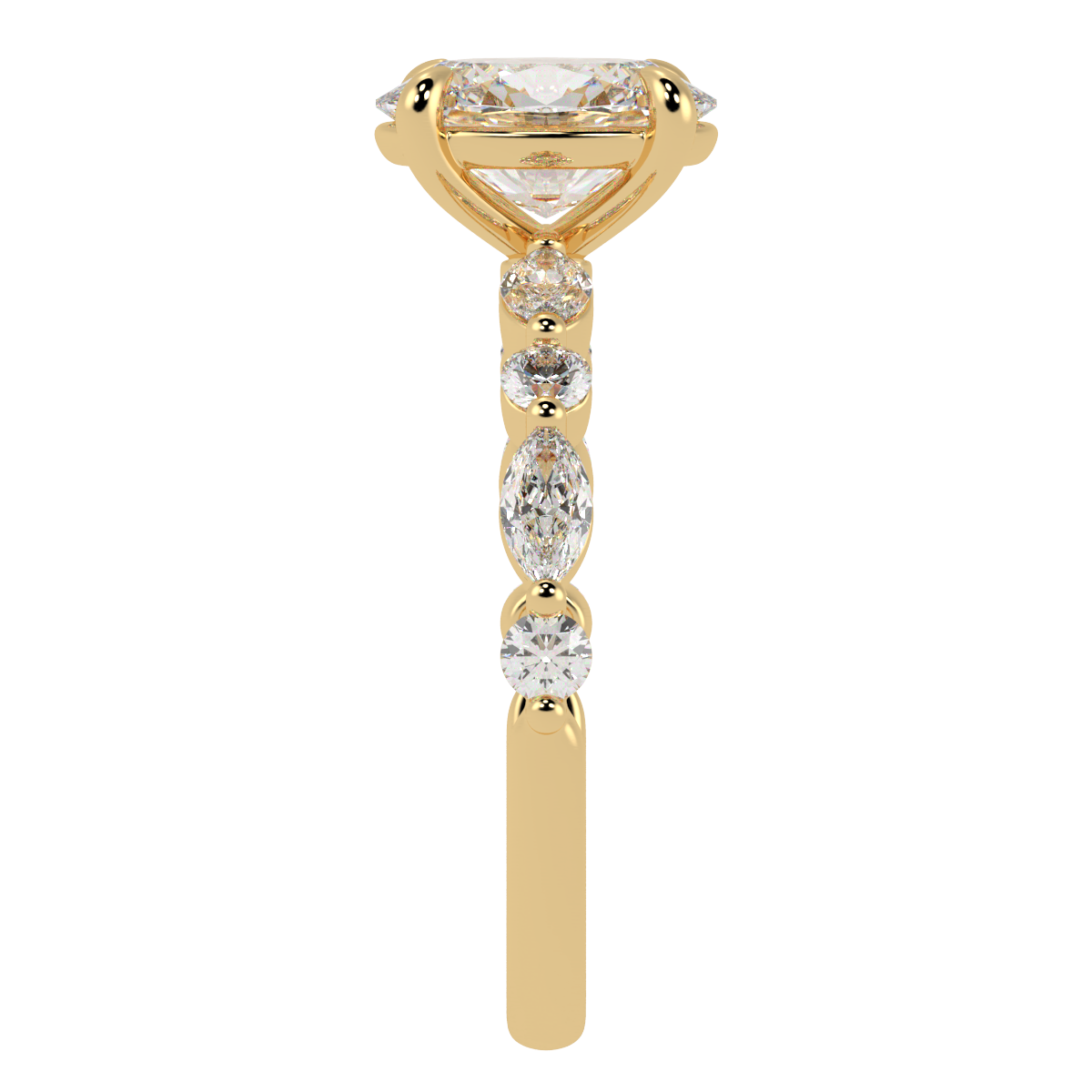 Oval Engagement Ring with Round & Marquise Accents Yellow Gold