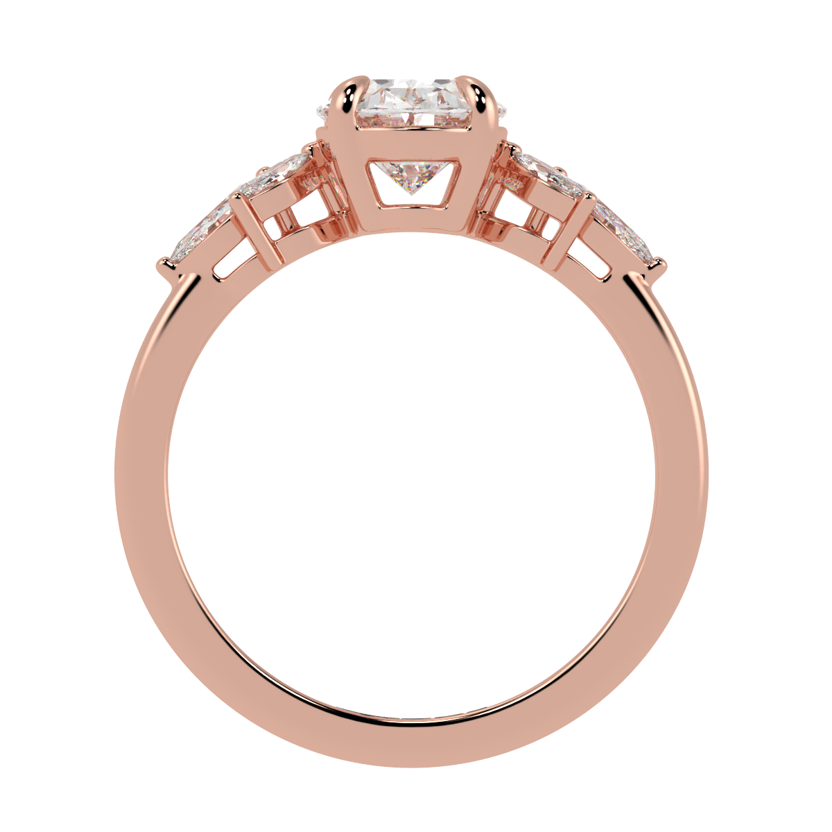Oval Marquise with Marquise Accents Engagement Ring Rose Gold