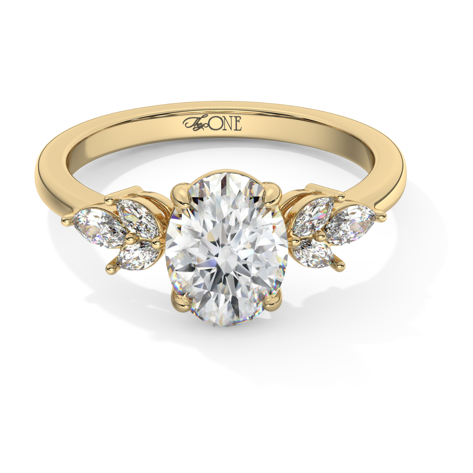 Oval Marquise with Marquise Accents Engagement Ring Yellow Gold