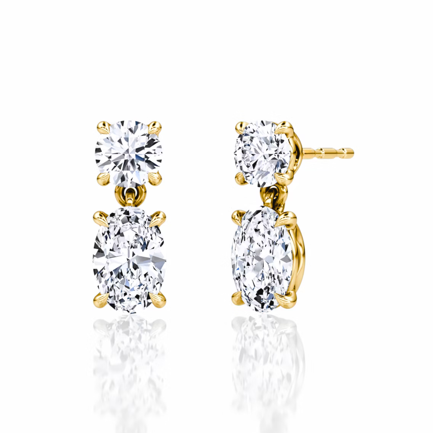 Oval and Round Duo Drop Earrings Yellow Gold