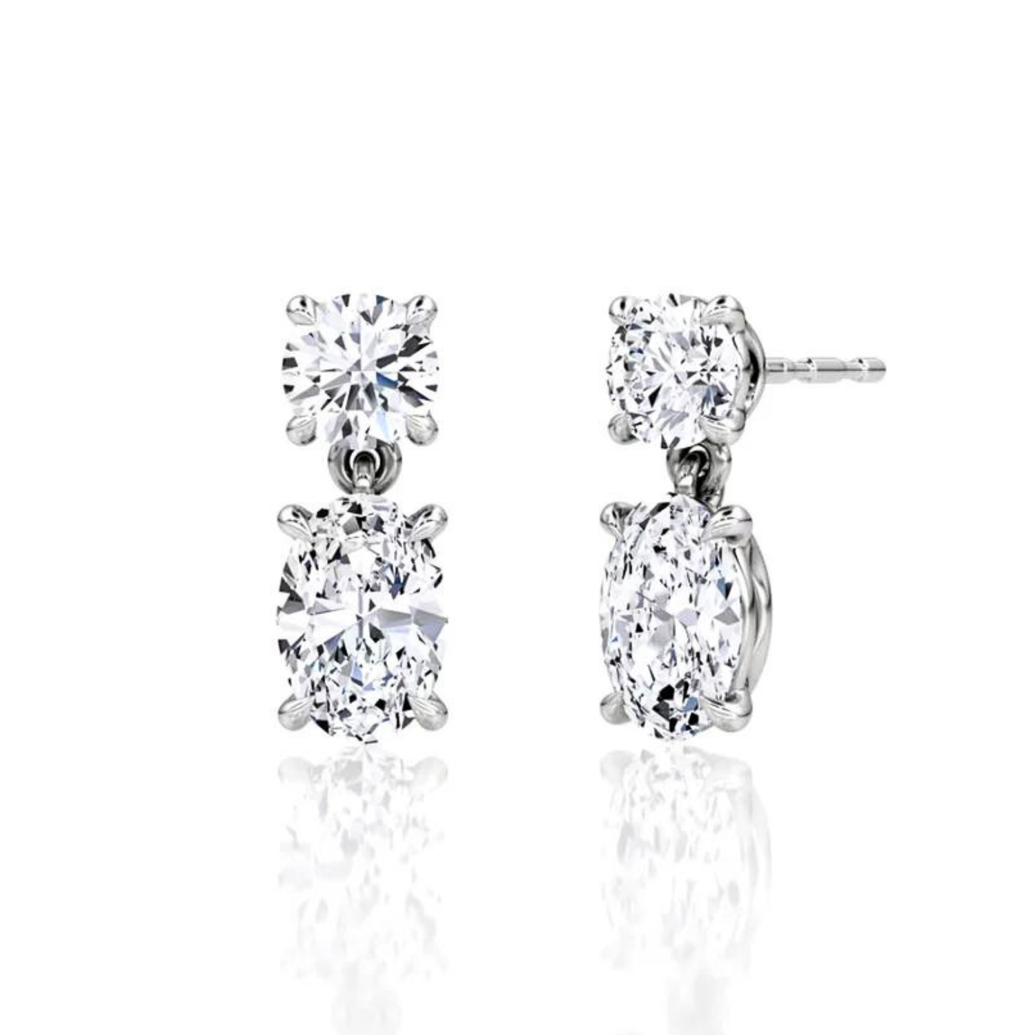 Oval and Round Duo Drop Earrings White Gold