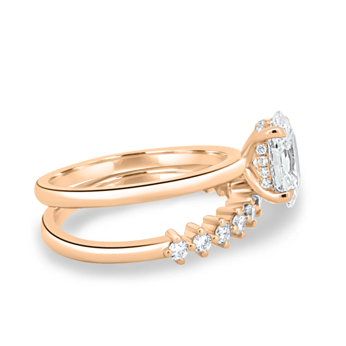 Oval on a Diamond Double Band Rose Gold