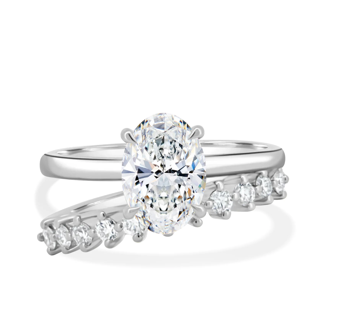 Oval on a Diamond Double Band White Gold