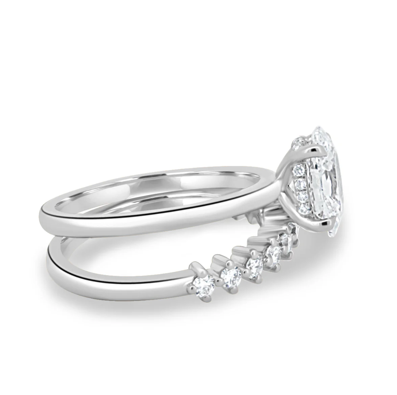 Oval on a Diamond Double Band White Gold