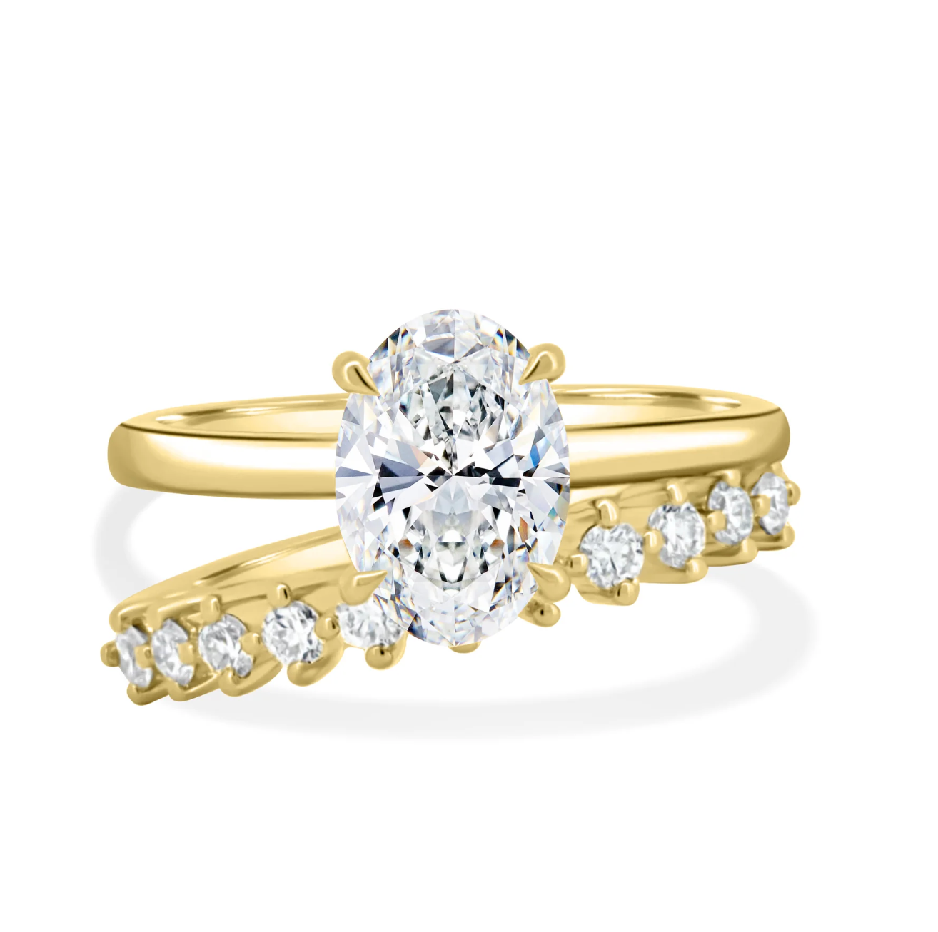 Oval on a Diamond Double Band Yellow Gold