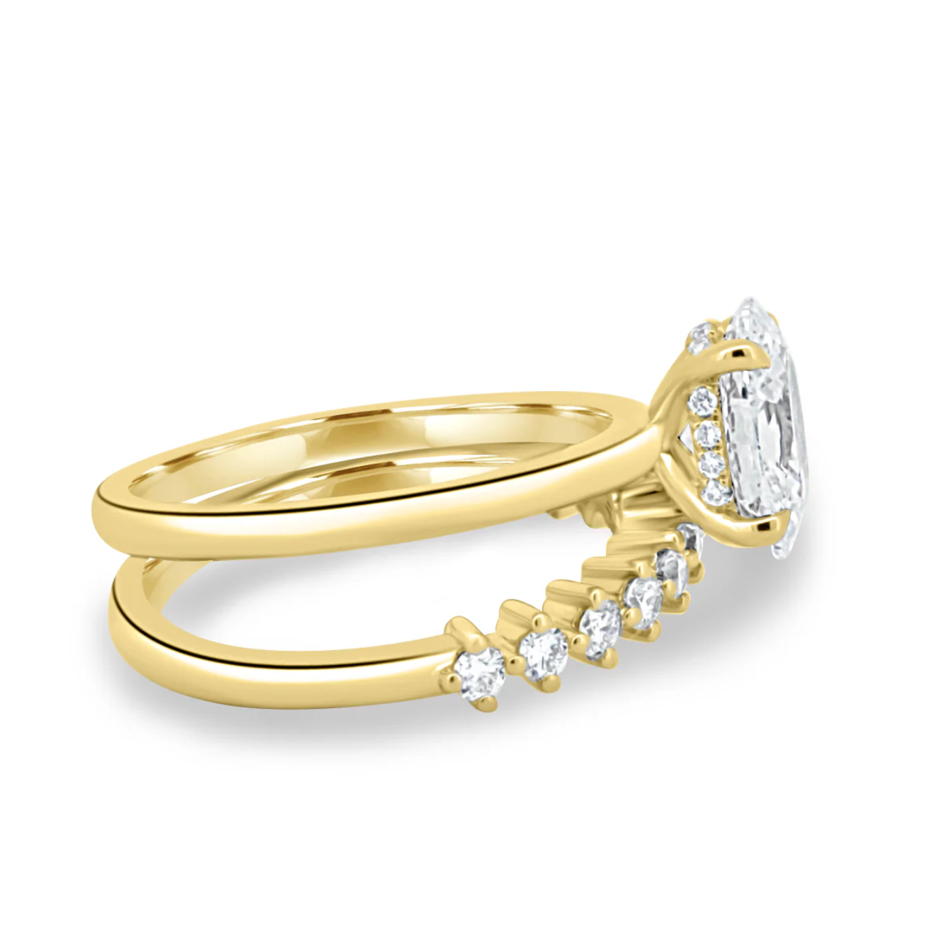Oval on a Diamond Double Band Yellow Gold