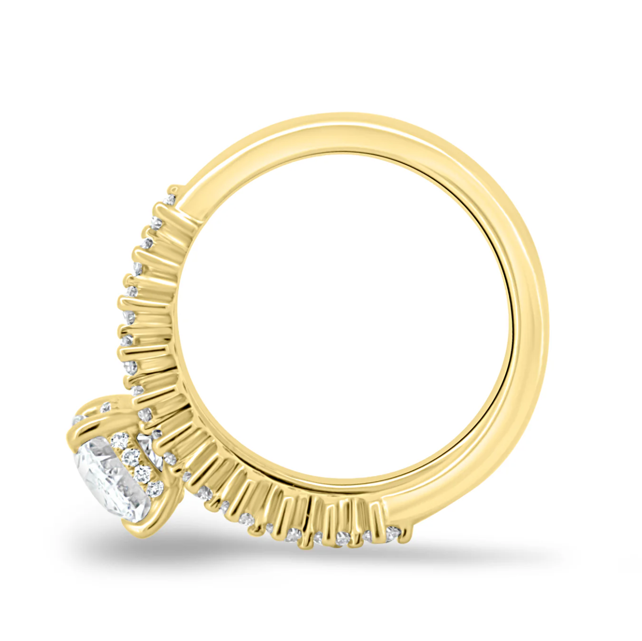 Oval on a Diamond Double Band Yellow Gold