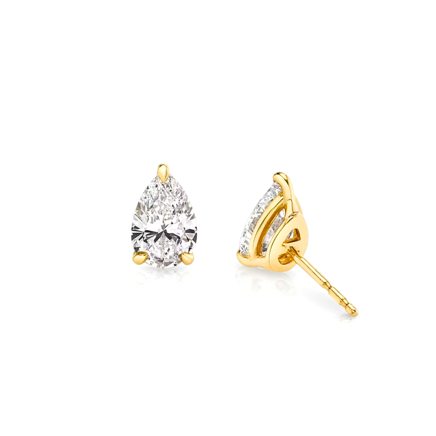 Pear Cut Diamond Stud Earrings Yellow Gold