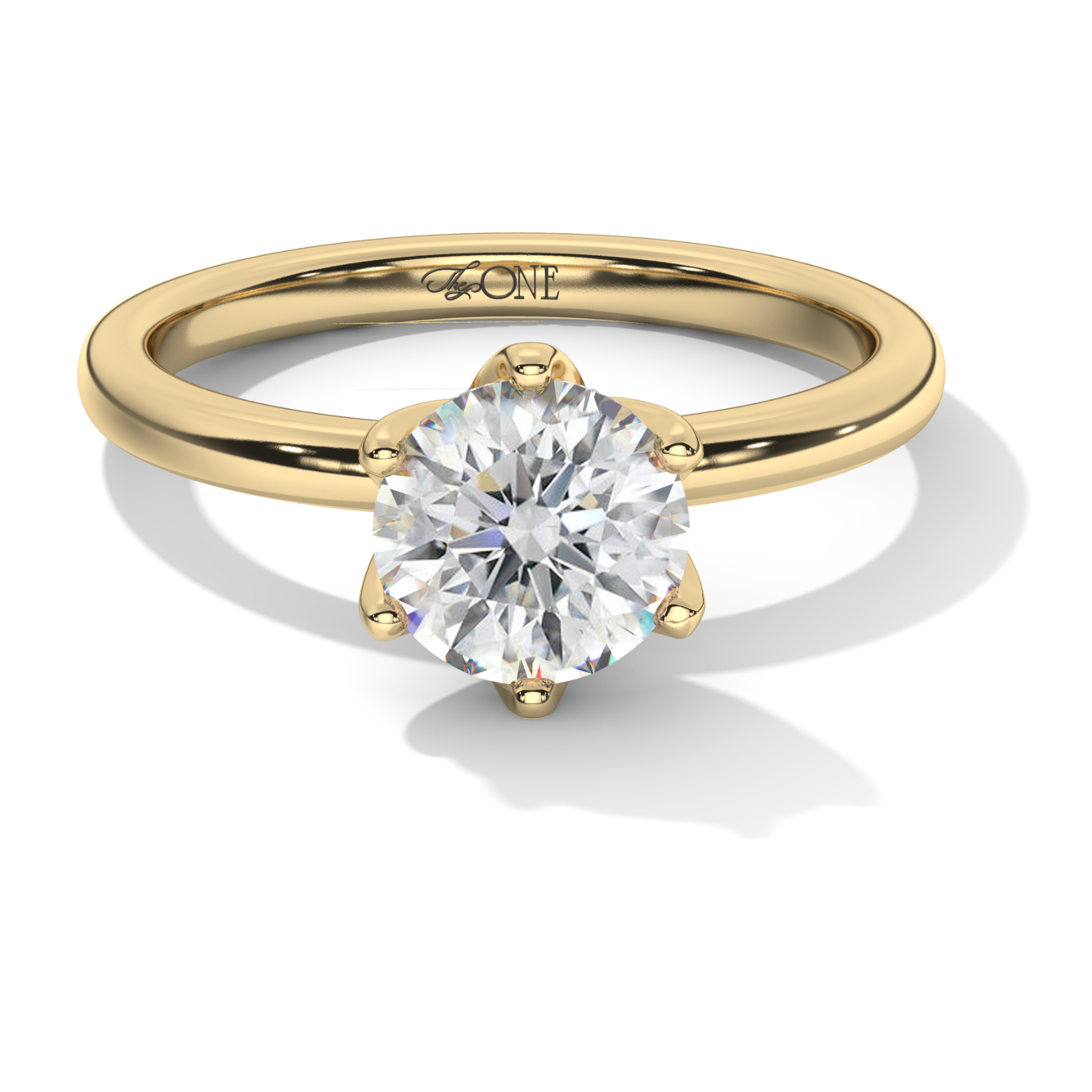 Petal-Set, Round 6-Claw Solitaire Engagement Ring Yellow Gold