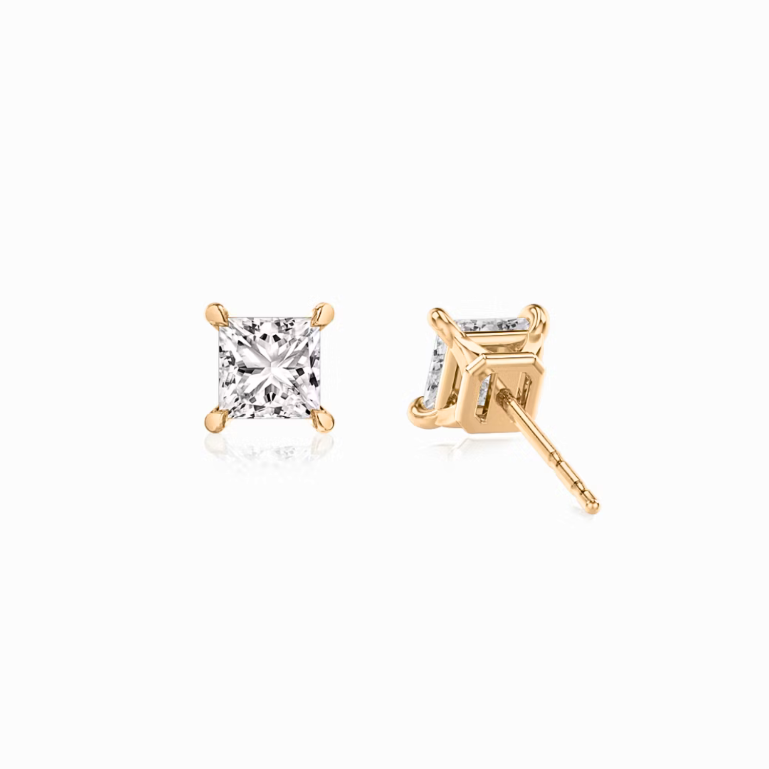 Princess Cut Diamond Stud Earrings Rose Gold
